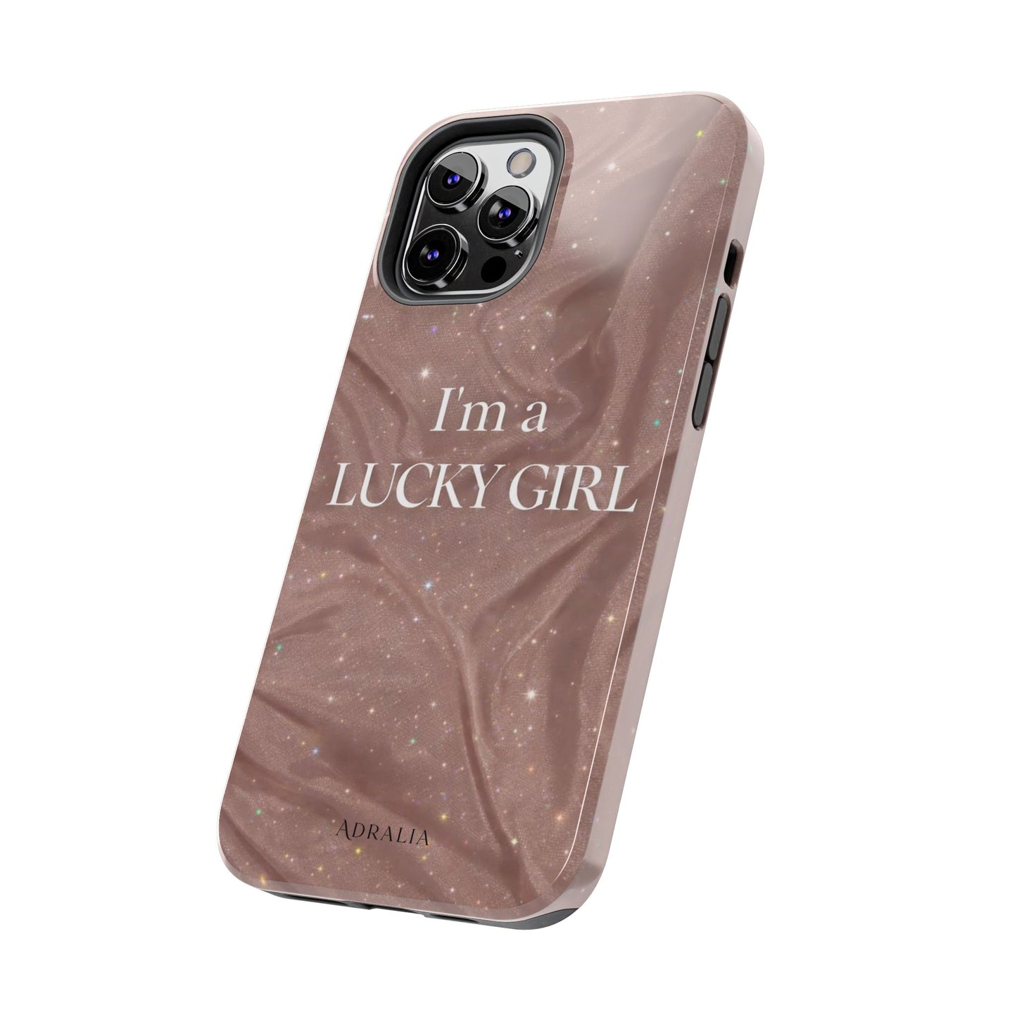 I'm a Lucky Girl Tough Phone Case – Sparkling Rose Marble Protective Cover