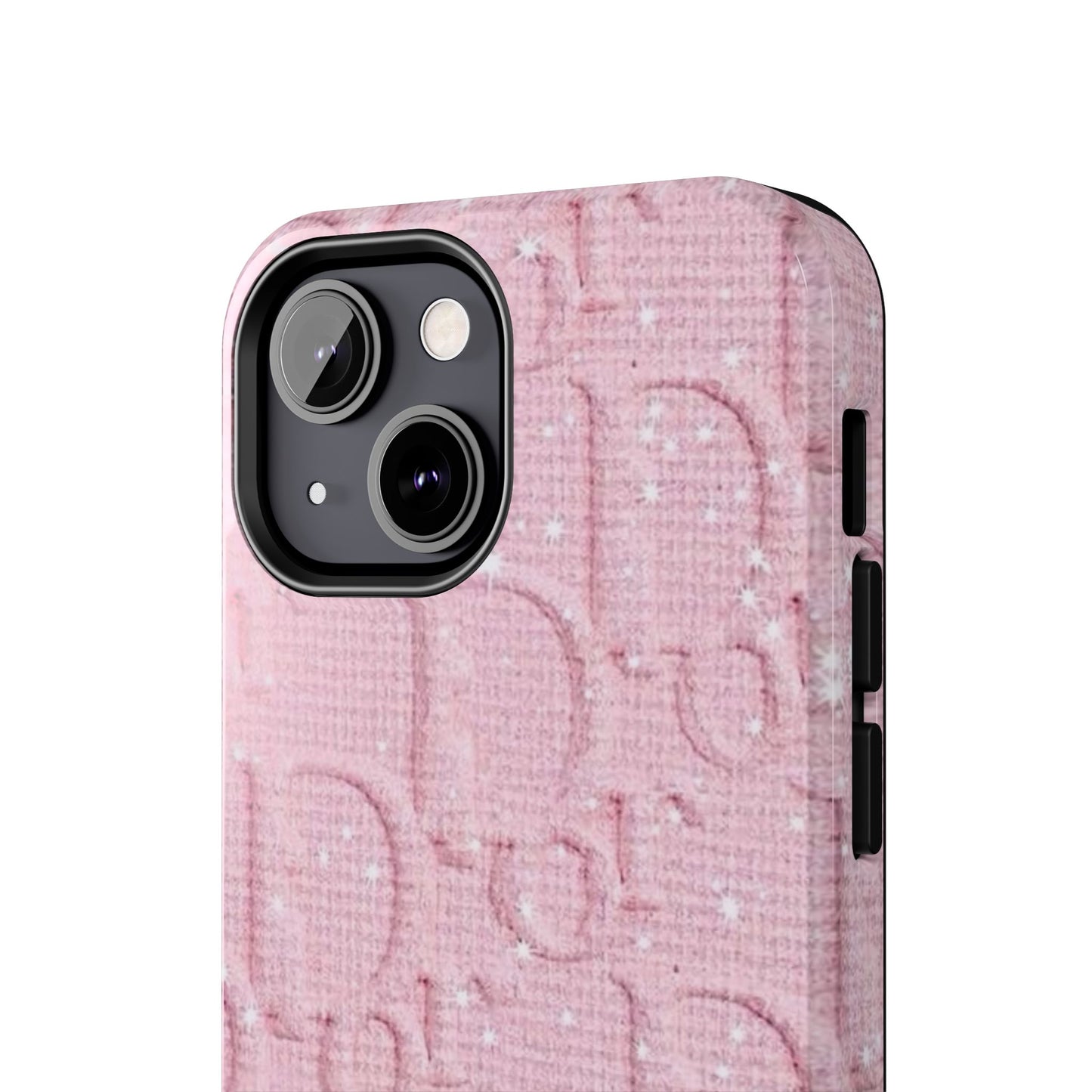 Pink Embossed Tough Phone Case – 'Adralia' Glitter Monogram Protective Cover