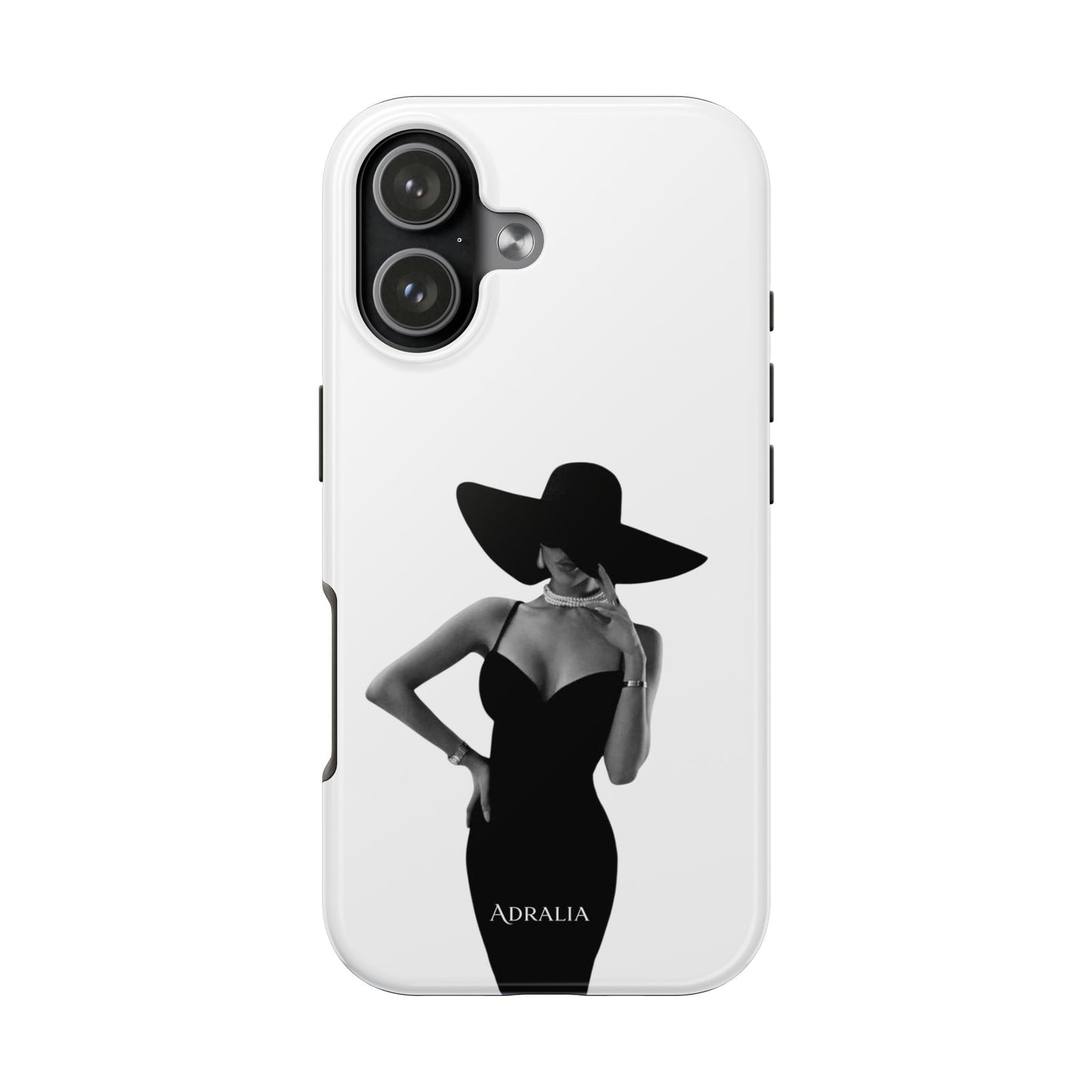 Tough Phone Case — Elegant Woman in Wide-Brim Hat Black & White Design