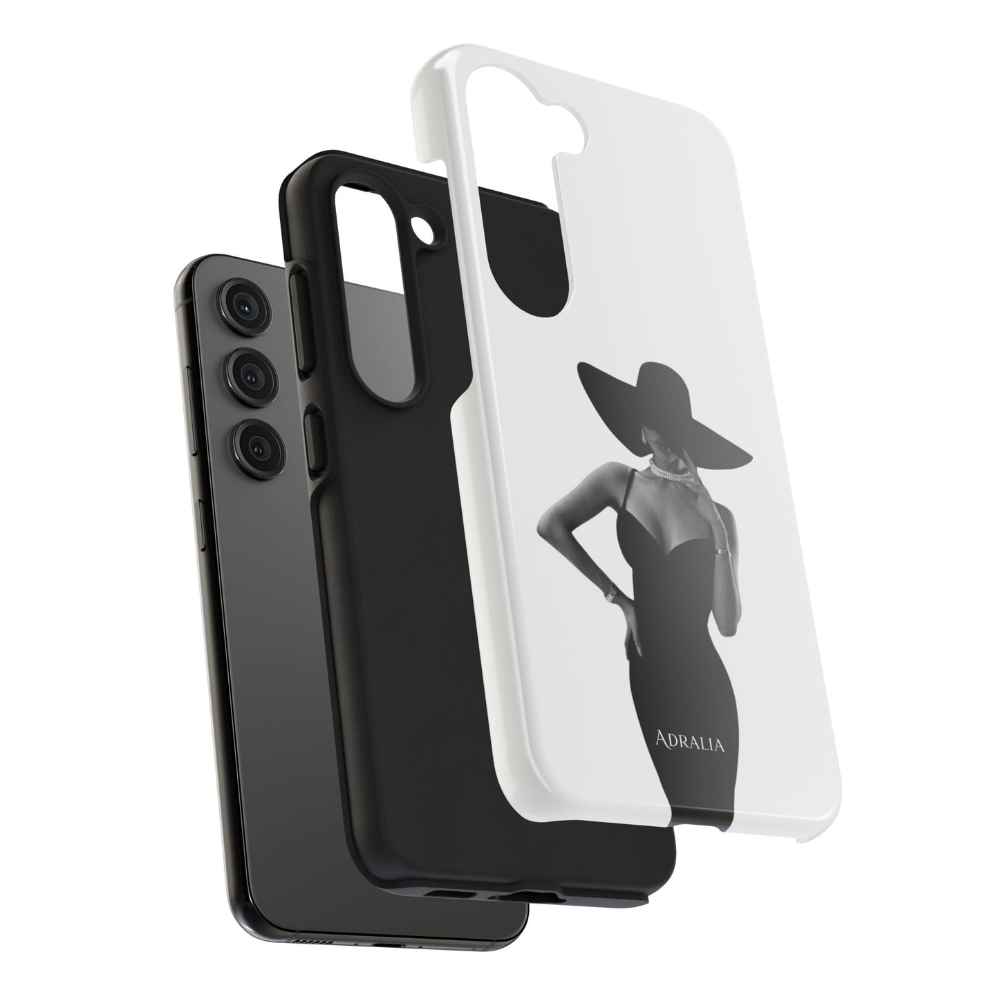 Tough Phone Case — Elegant Woman in Wide-Brim Hat Black & White Design