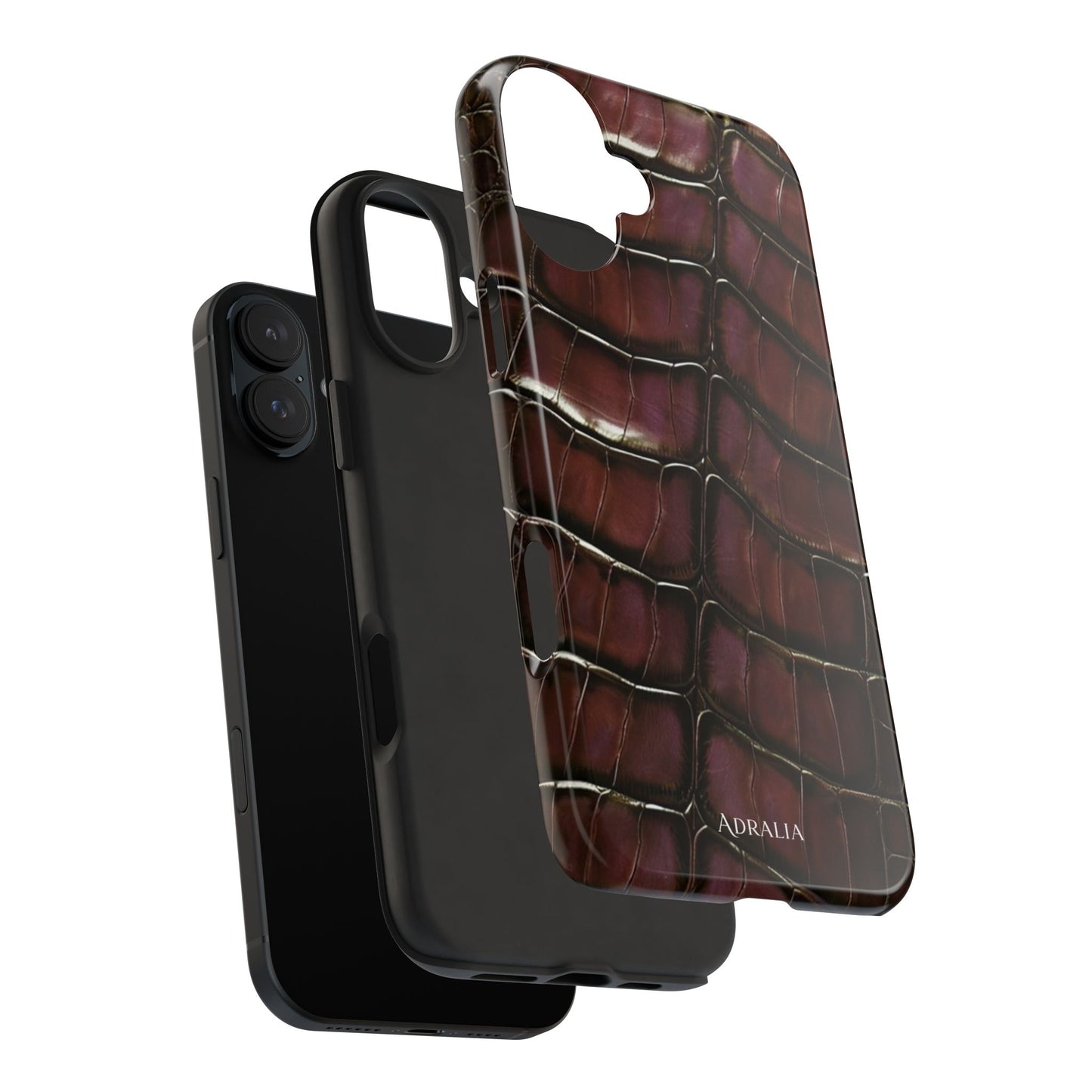 Croc-Embossed Tough Phone Case — Burgundy Faux Alligator with ADRALIA Accent