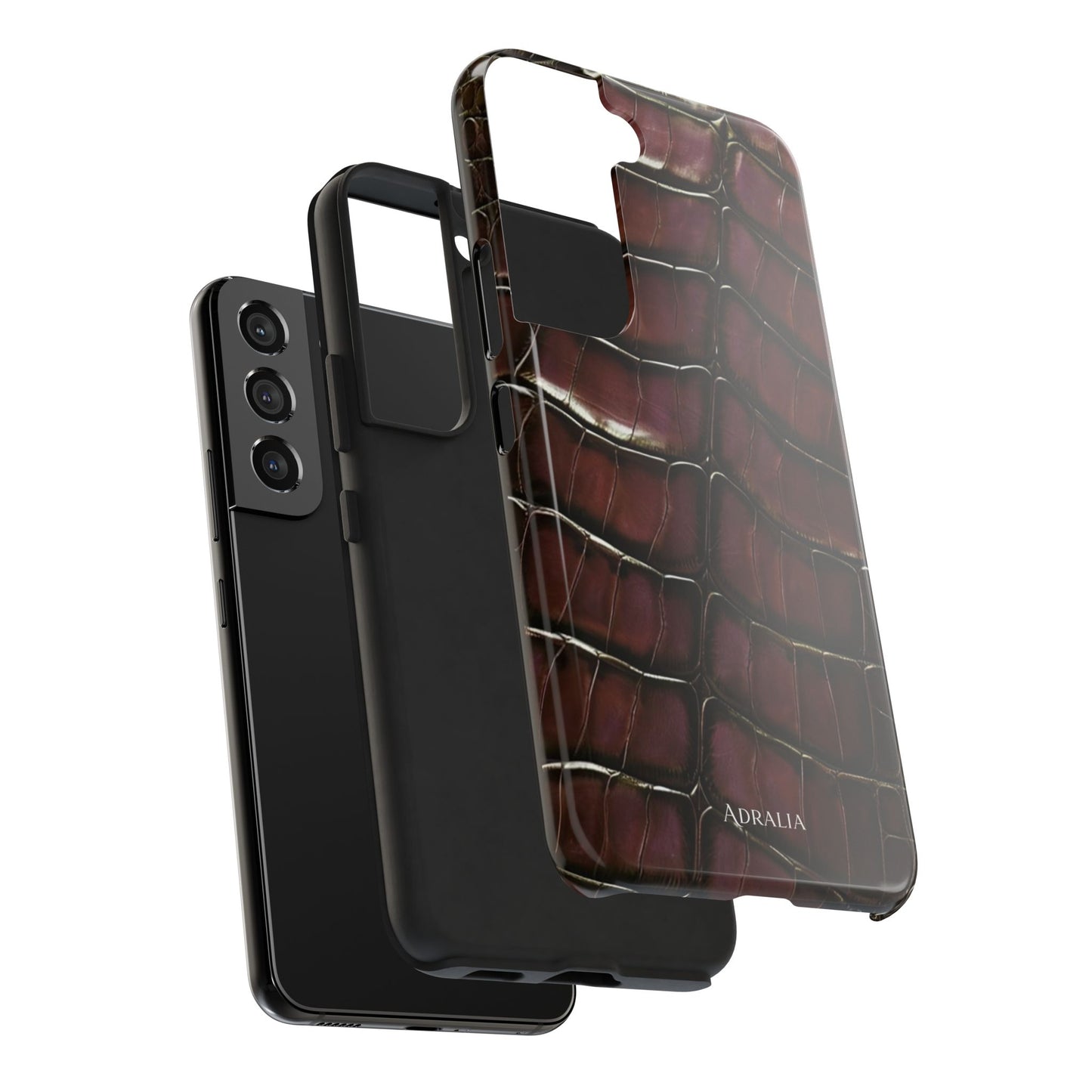 Croc-Embossed Tough Phone Case — Burgundy Faux Alligator with ADRALIA Accent