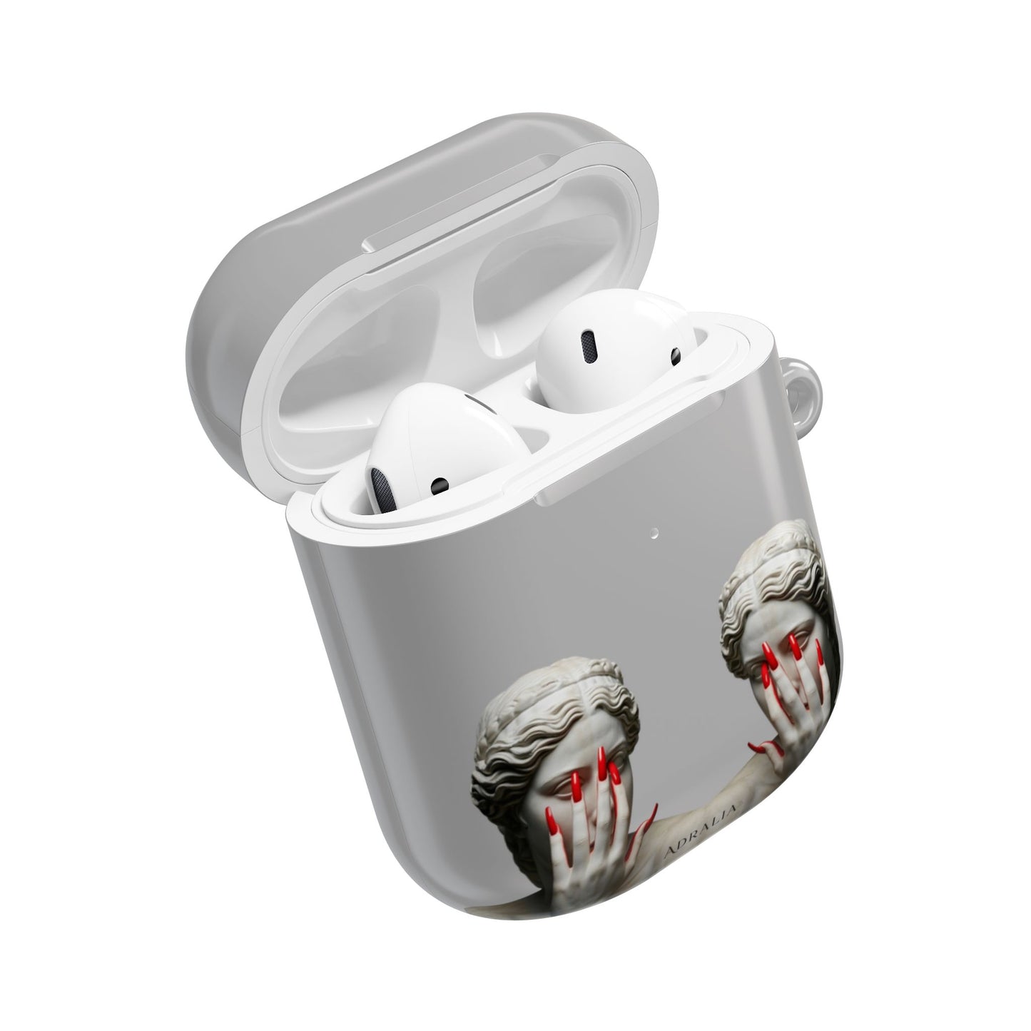 Statue Hands AirPod Case — Moody Grey Sculpture Design with Red Nails