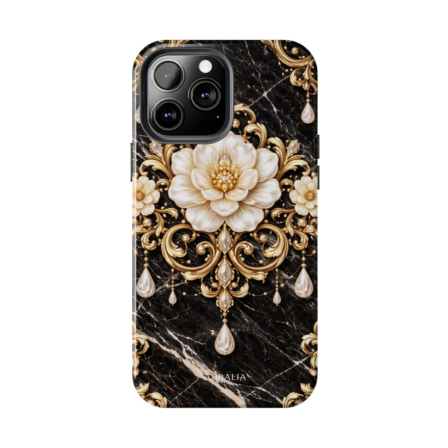 Phone Case — Black Marble Floral Baroque Tough Protective Cover