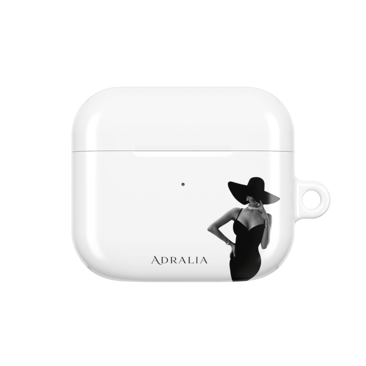 AirPods Case — Elegant Black Hat Silhouette with 'ADRALIA' Text