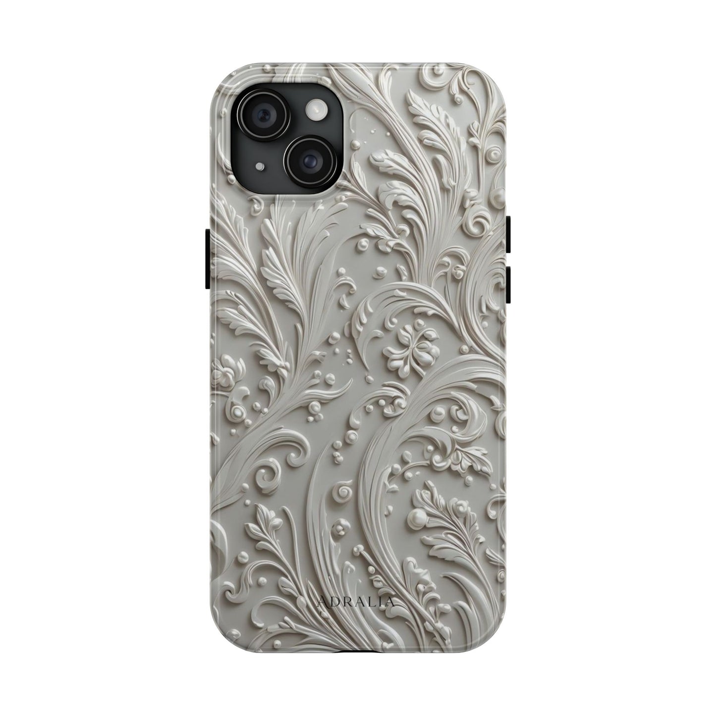 Ornate Baroque Relief Tough Phone Case — Gray Floral Scroll Protective Cover