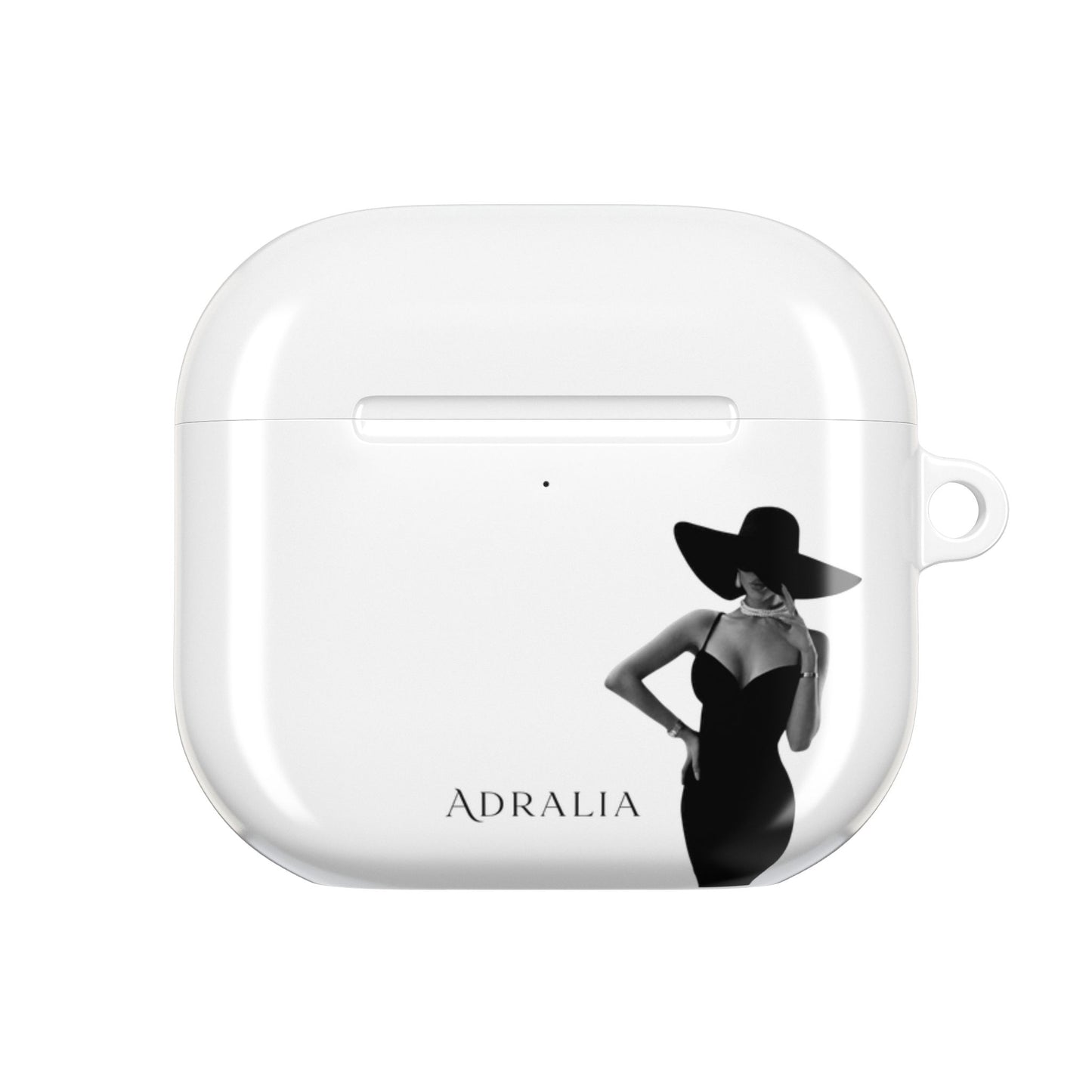 AirPods Case — Elegant Black Hat Silhouette with 'ADRALIA' Text
