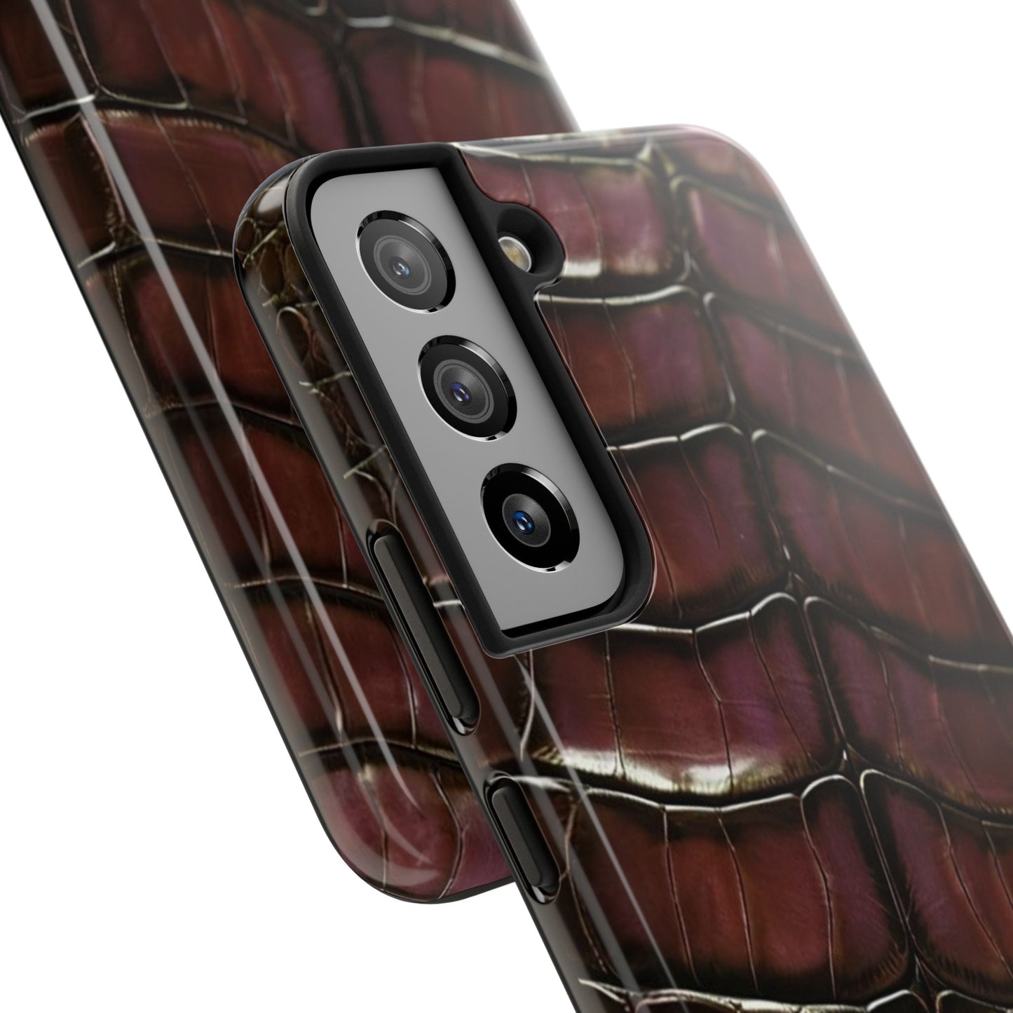 Croc-Embossed Tough Phone Case — Burgundy Faux Alligator with ADRALIA Accent