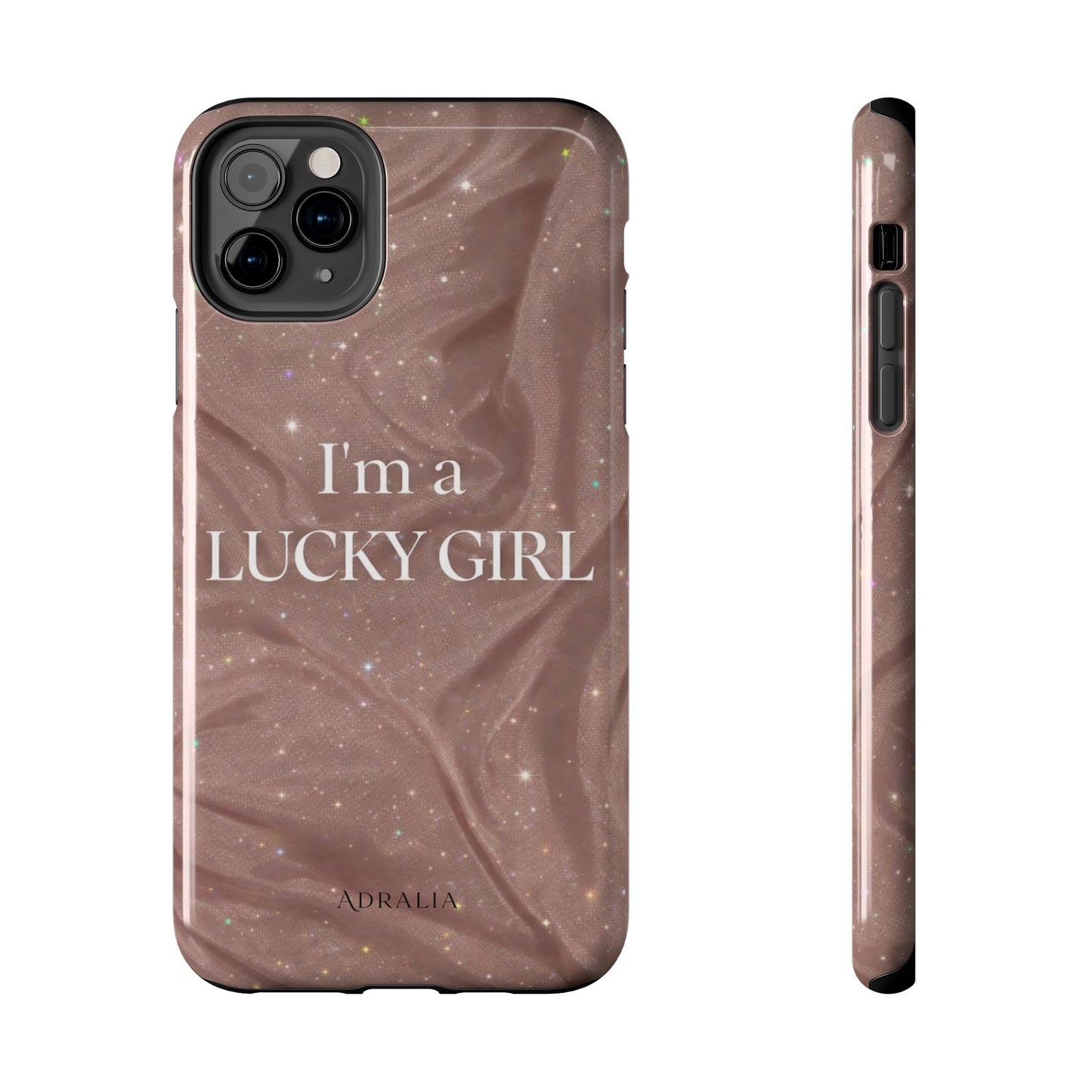 I'm a Lucky Girl Tough Phone Case – Sparkling Rose Marble Protective Cover