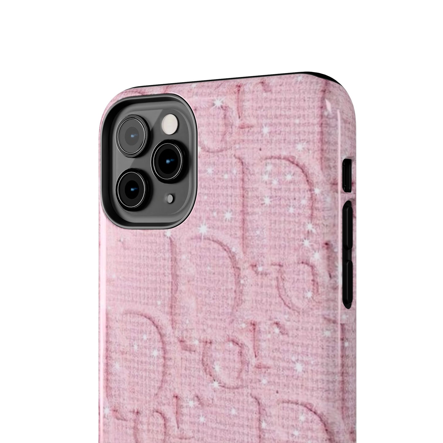 Pink Embossed Tough Phone Case – 'Adralia' Glitter Monogram Protective Cover