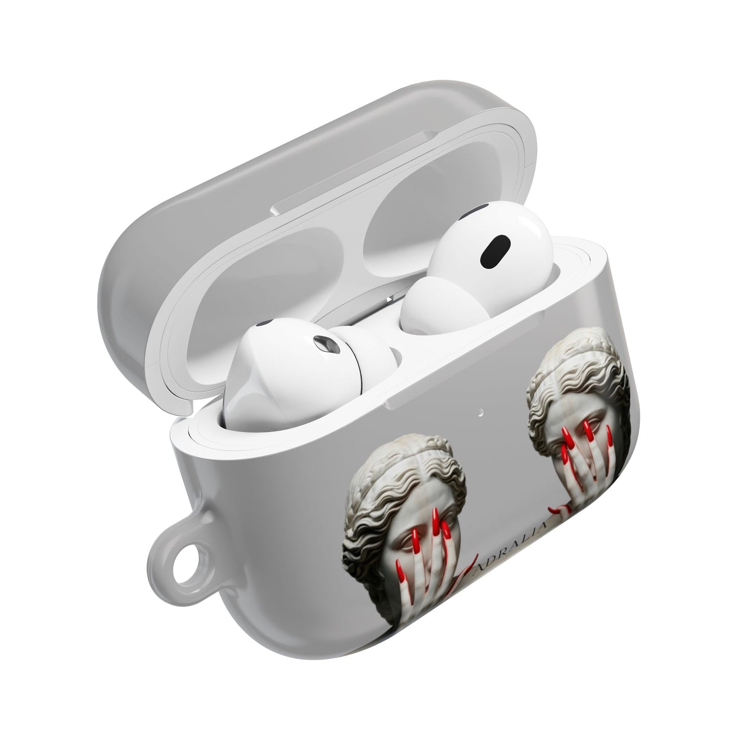Statue Hands AirPod Case — Moody Grey Sculpture Design with Red Nails