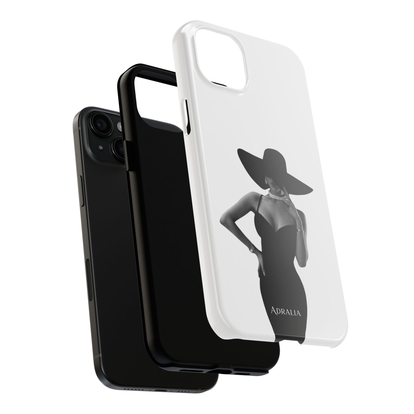 Tough Phone Case — Elegant Woman in Wide-Brim Hat Black & White Design