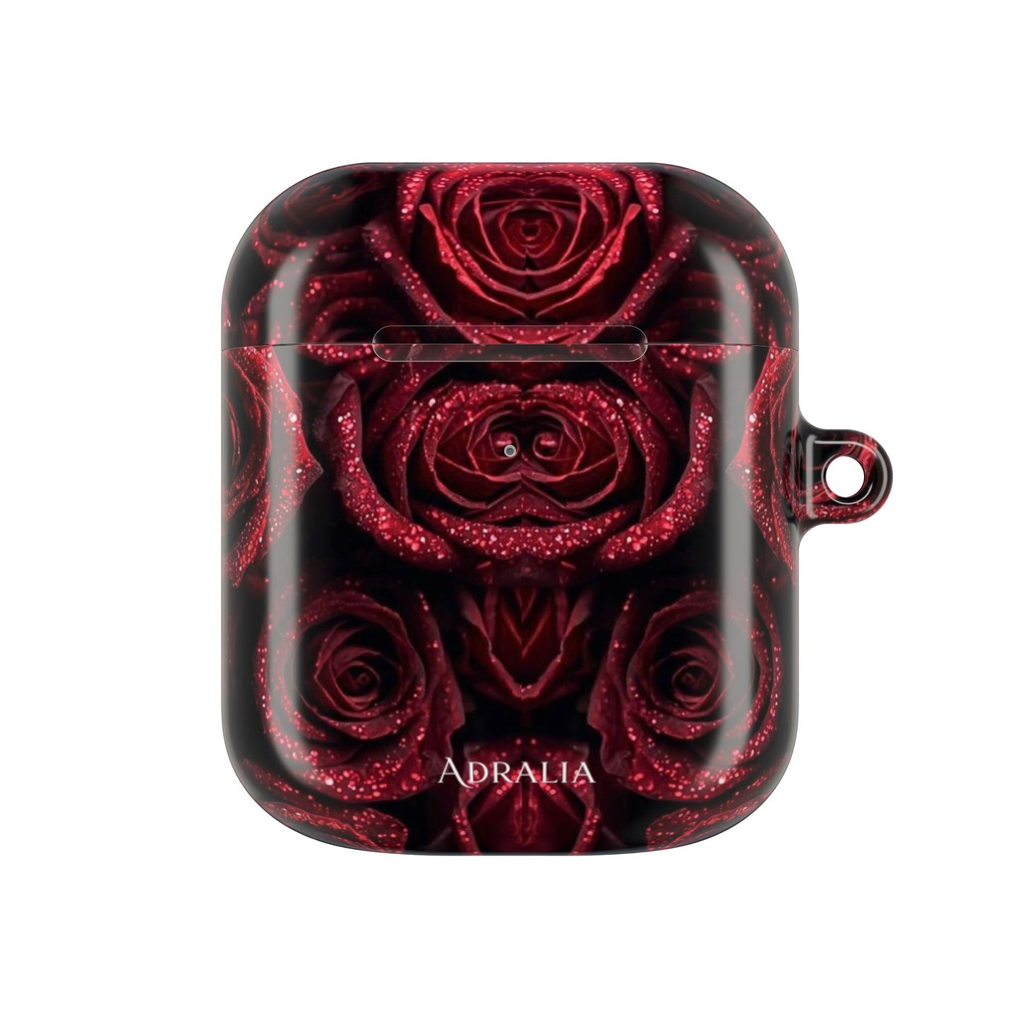 Rose Pattern AirPod Case — Red Floral Protective Cover with 'Adralia' Accent