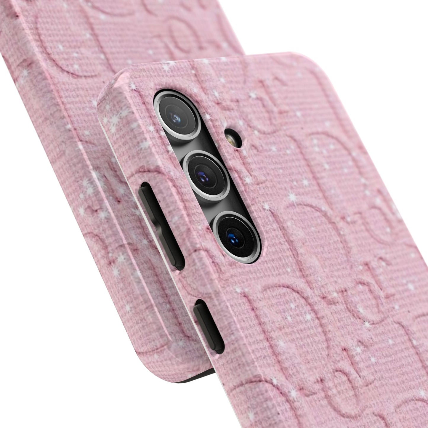 Pink Embossed Tough Phone Case – 'Adralia' Glitter Monogram Protective Cover