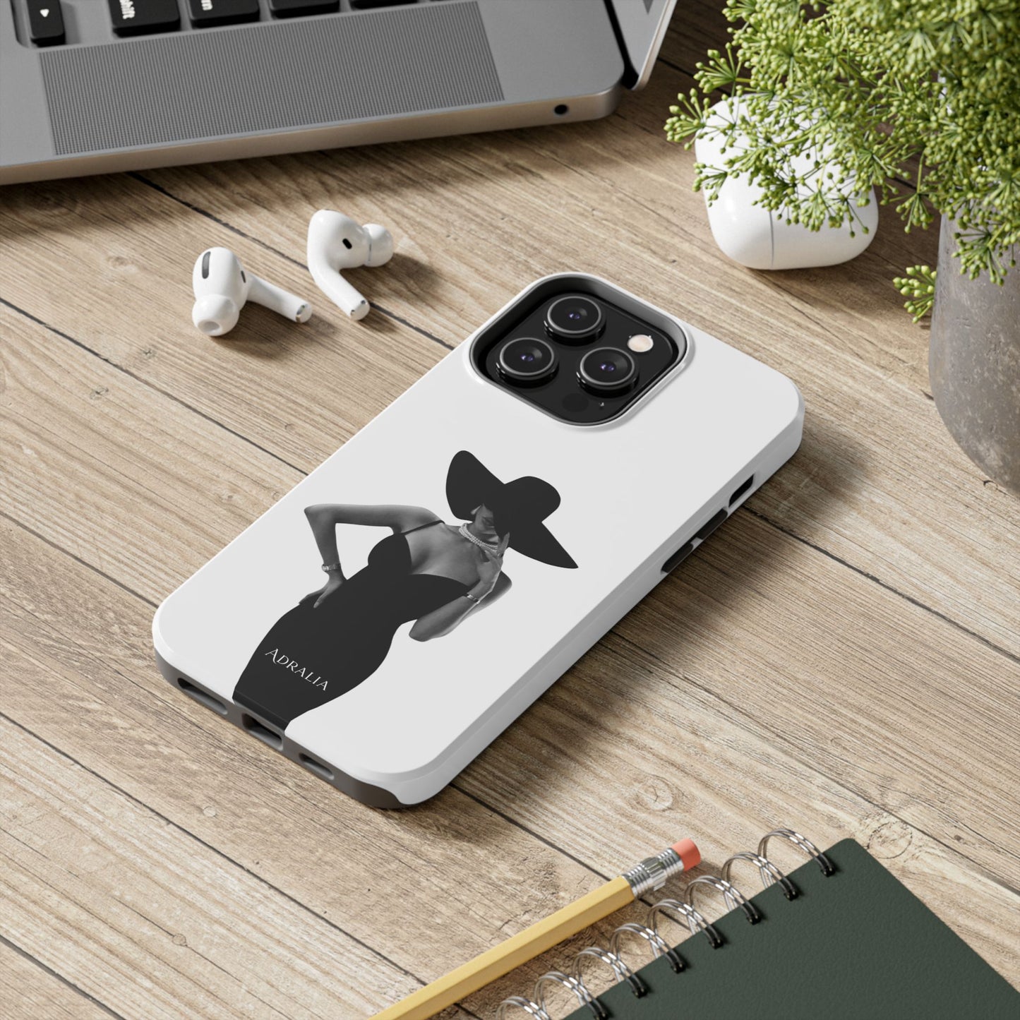 Tough Phone Case — Elegant Woman in Wide-Brim Hat Black & White Design