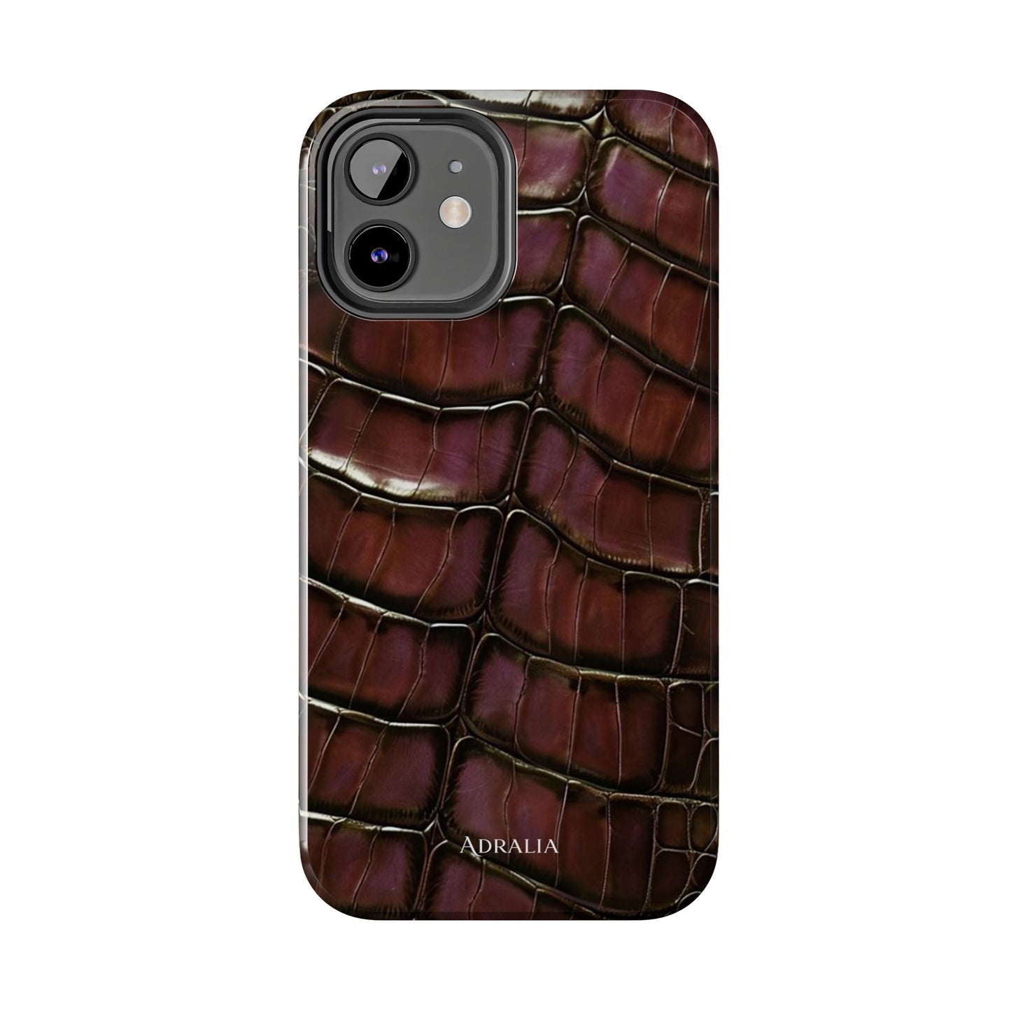 Croc-Embossed Tough Phone Case — Burgundy Faux Alligator with ADRALIA Accent