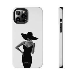 Tough Phone Case — Elegant Woman in Wide-Brim Hat Black & White Design