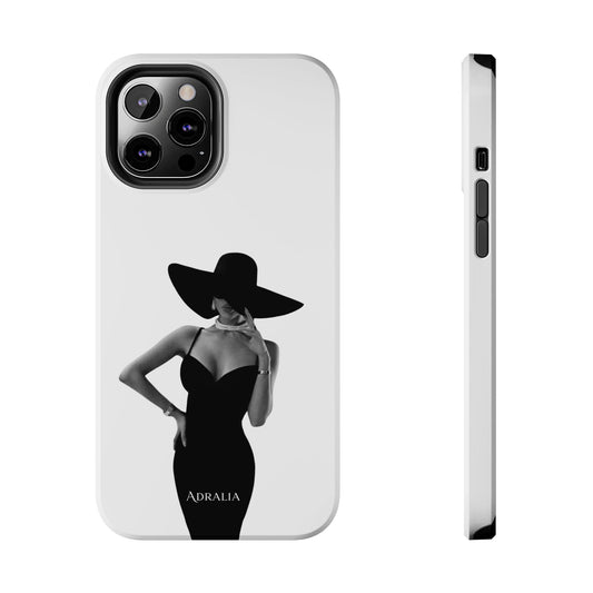 Tough Phone Case — Elegant Woman in Wide-Brim Hat Black & White Design