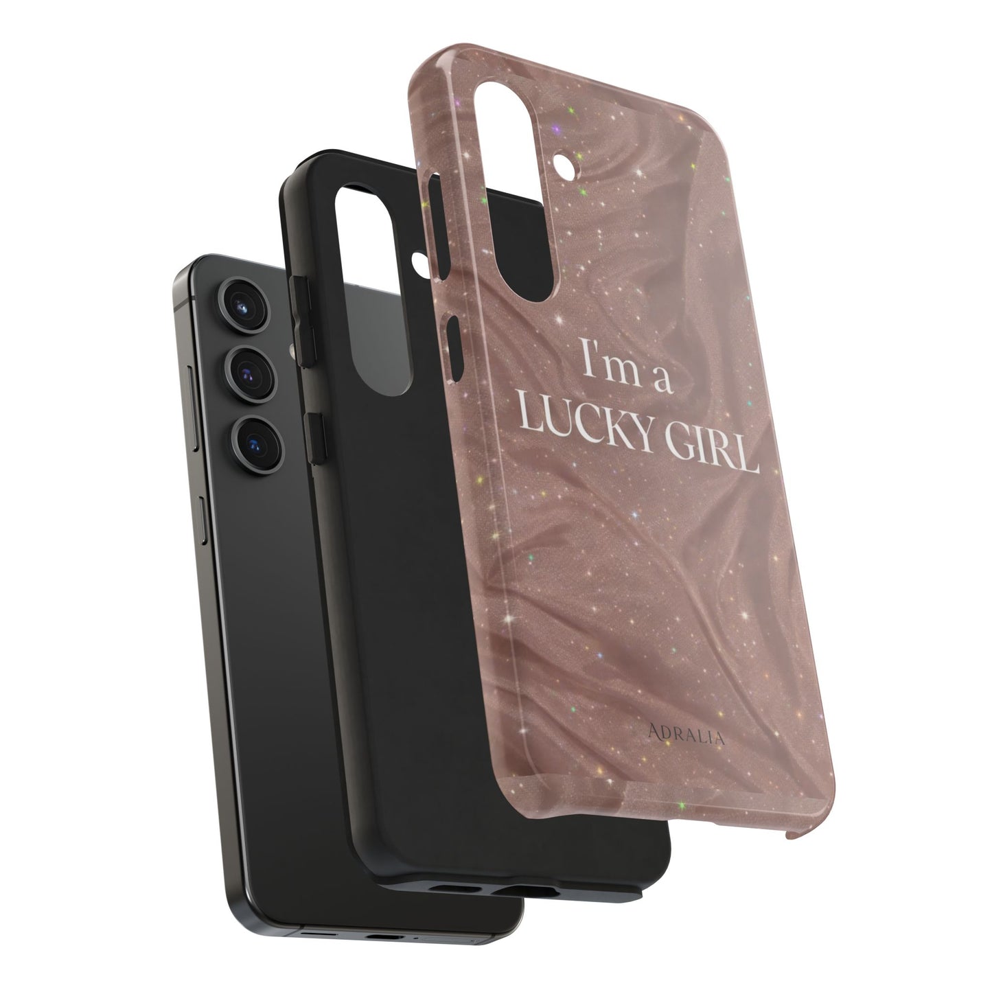 I'm a Lucky Girl Tough Phone Case – Sparkling Rose Marble Protective Cover
