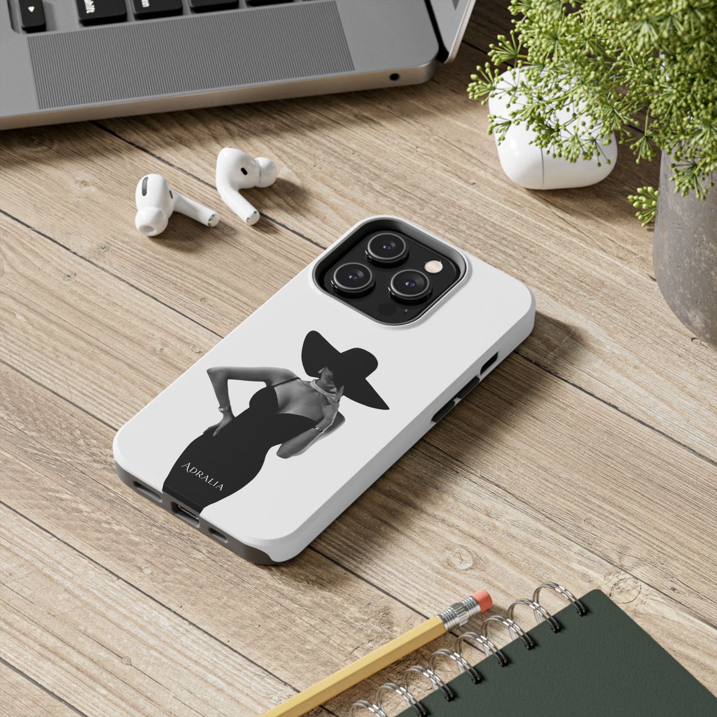Tough Phone Case — Elegant Woman in Wide-Brim Hat Black & White Design