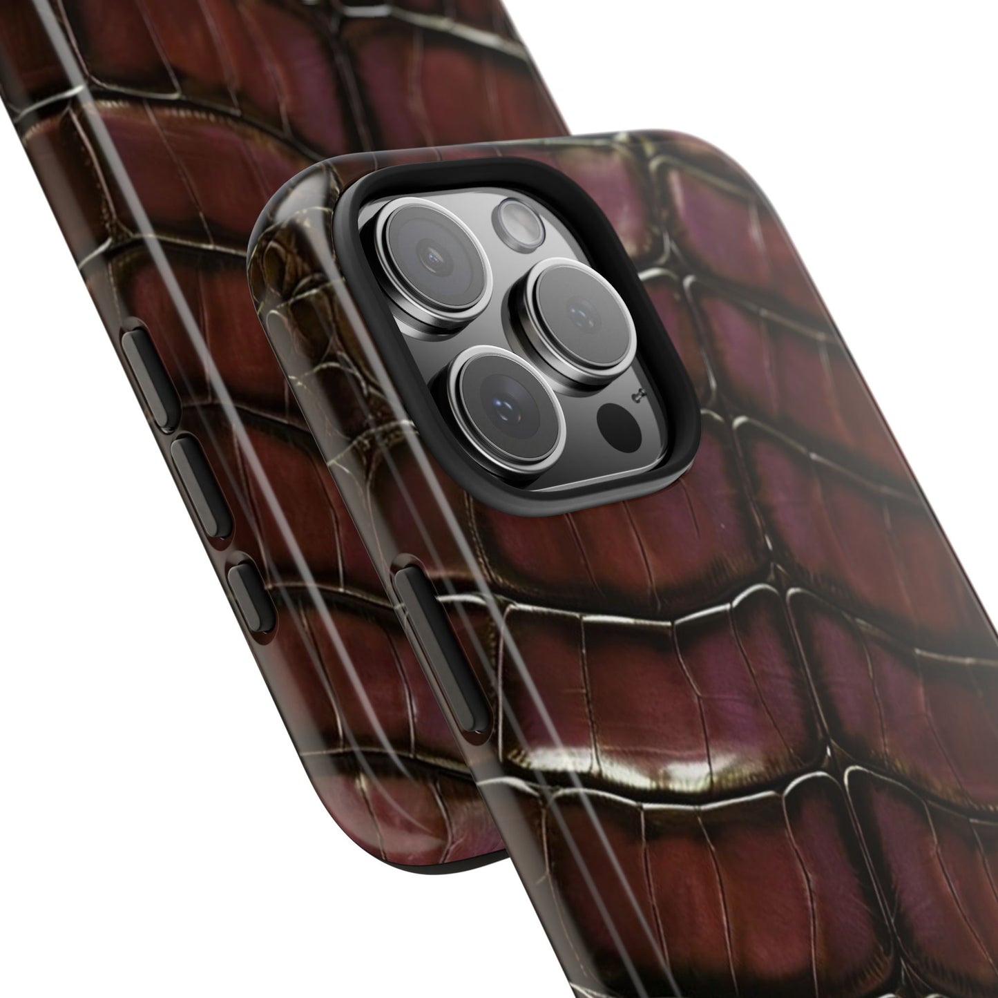Croc-Embossed Tough Phone Case — Burgundy Faux Alligator with ADRALIA Accent
