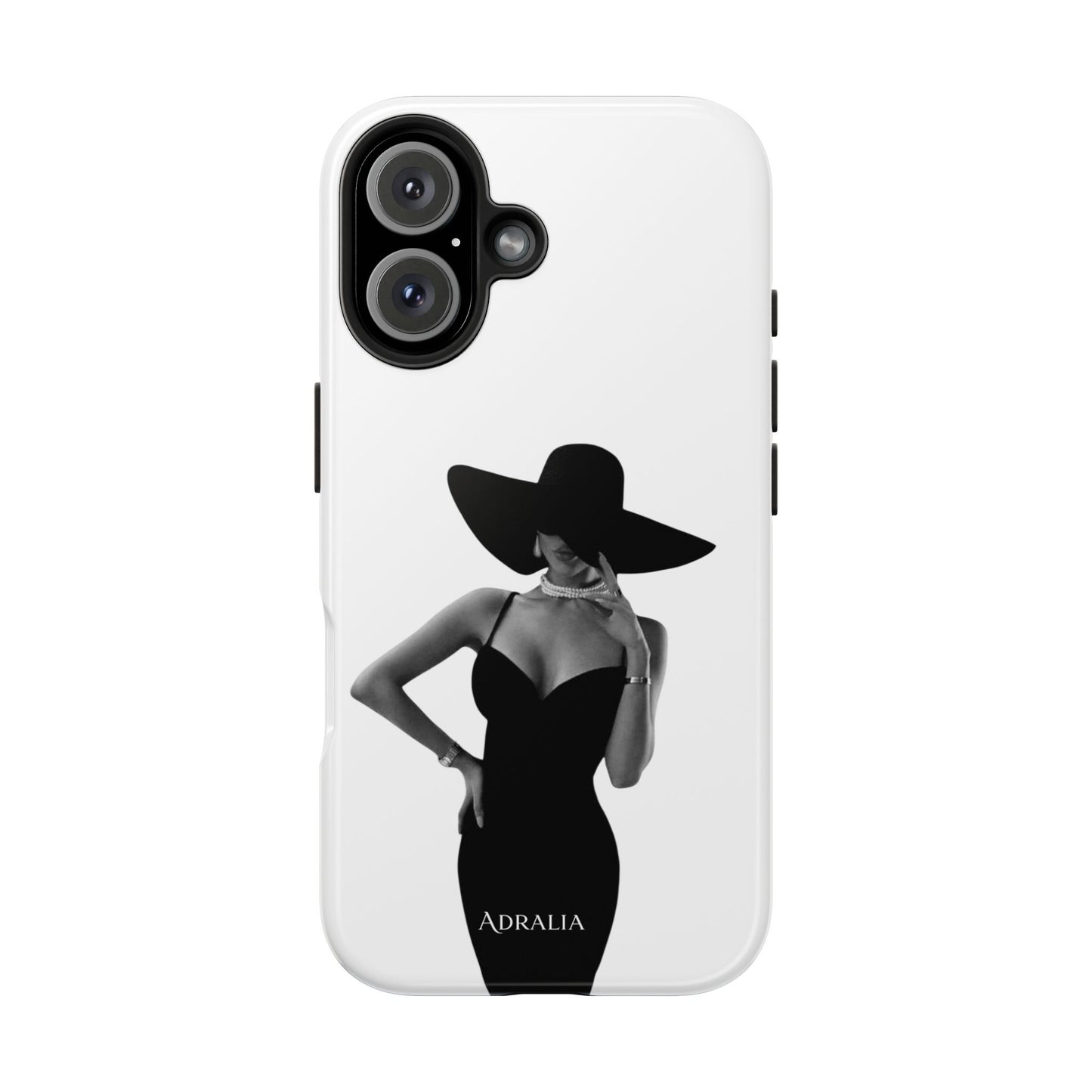 Tough Phone Case — Elegant Woman in Wide-Brim Hat Black & White Design