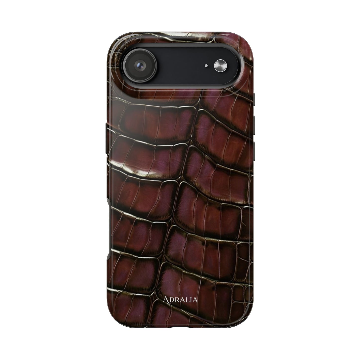 Croc-Embossed Tough Phone Case — Burgundy Faux Alligator with ADRALIA Accent