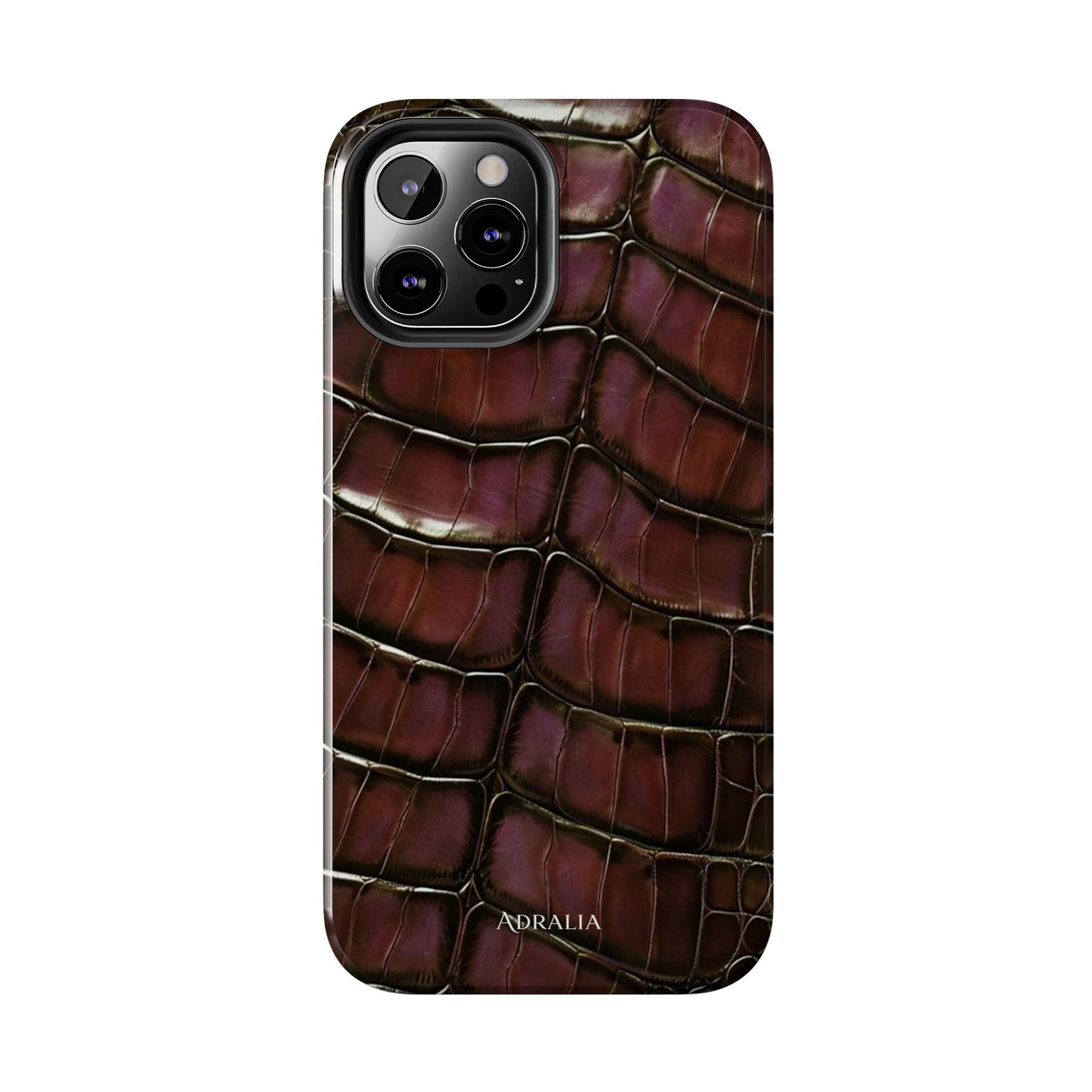 Croc-Embossed Tough Phone Case — Burgundy Faux Alligator with ADRALIA Accent