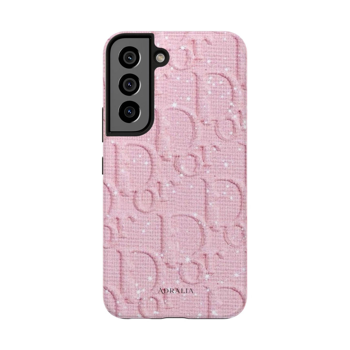 Pink Embossed Tough Phone Case – 'Adralia' Glitter Monogram Protective Cover