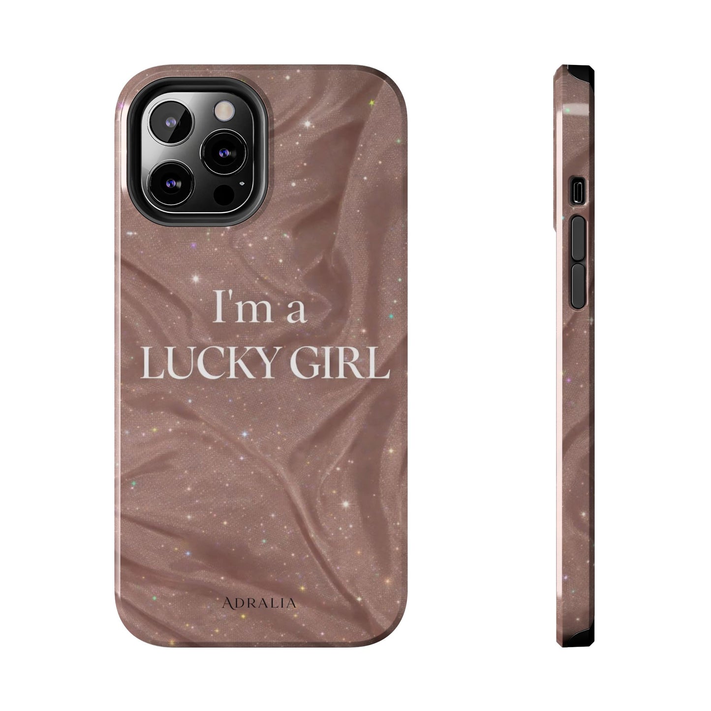 I'm a Lucky Girl Tough Phone Case – Sparkling Rose Marble Protective Cover