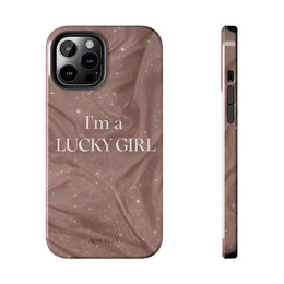 I'm a Lucky Girl Tough Phone Case – Sparkling Rose Marble Protective Cover