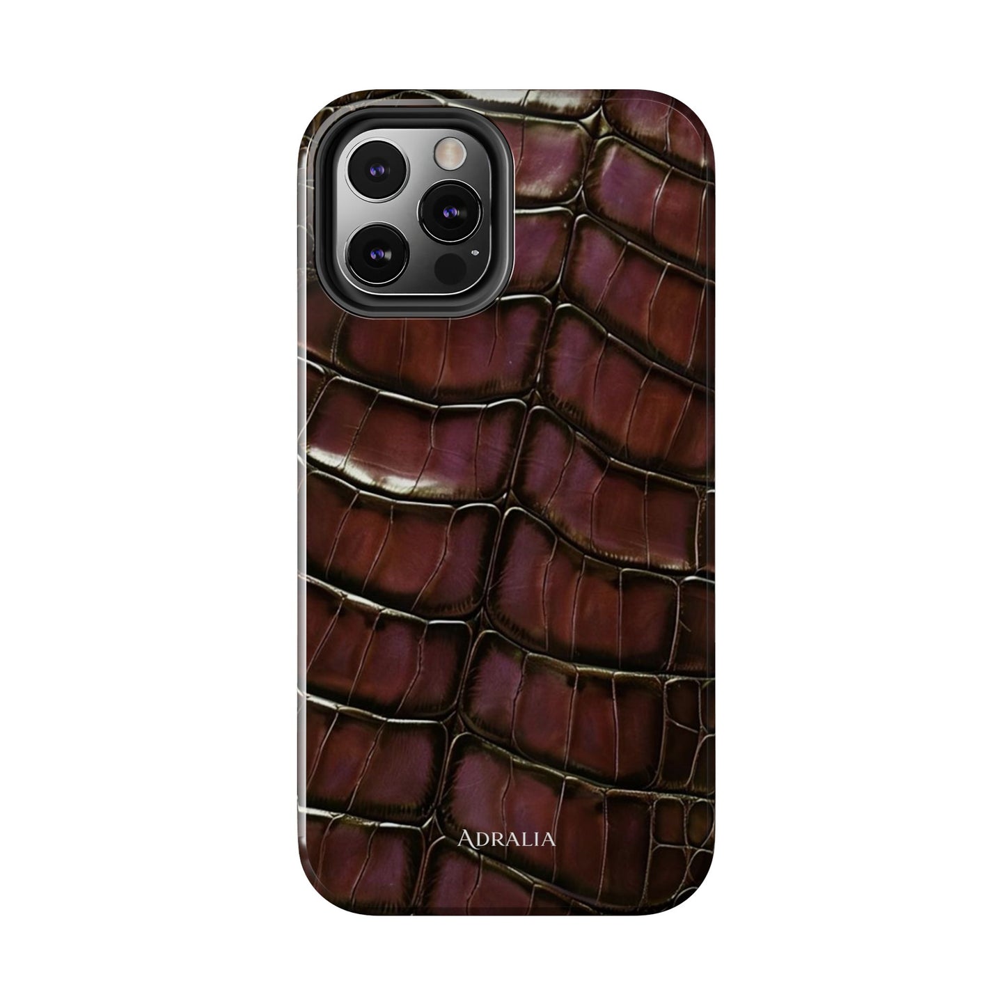 Croc-Embossed Tough Phone Case — Burgundy Faux Alligator with ADRALIA Accent