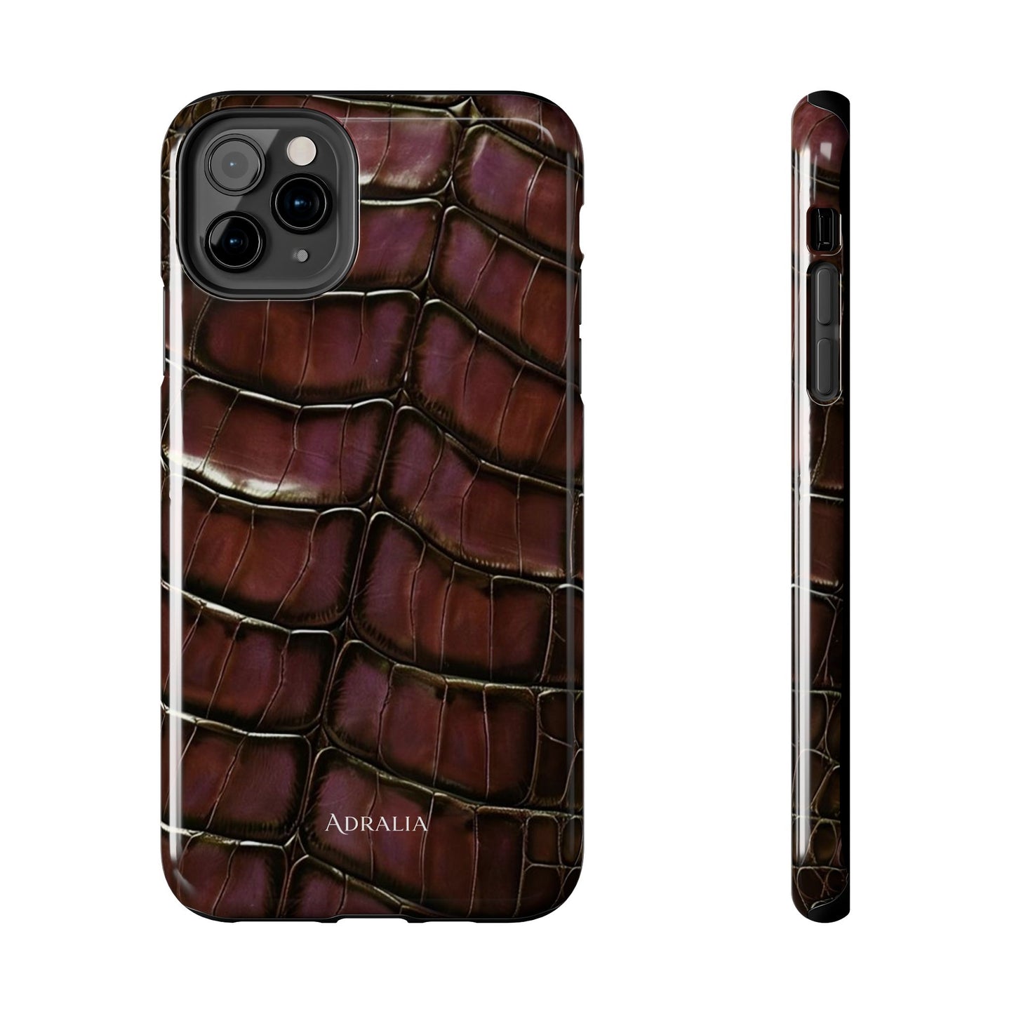 Croc-Embossed Tough Phone Case — Burgundy Faux Alligator with ADRALIA Accent