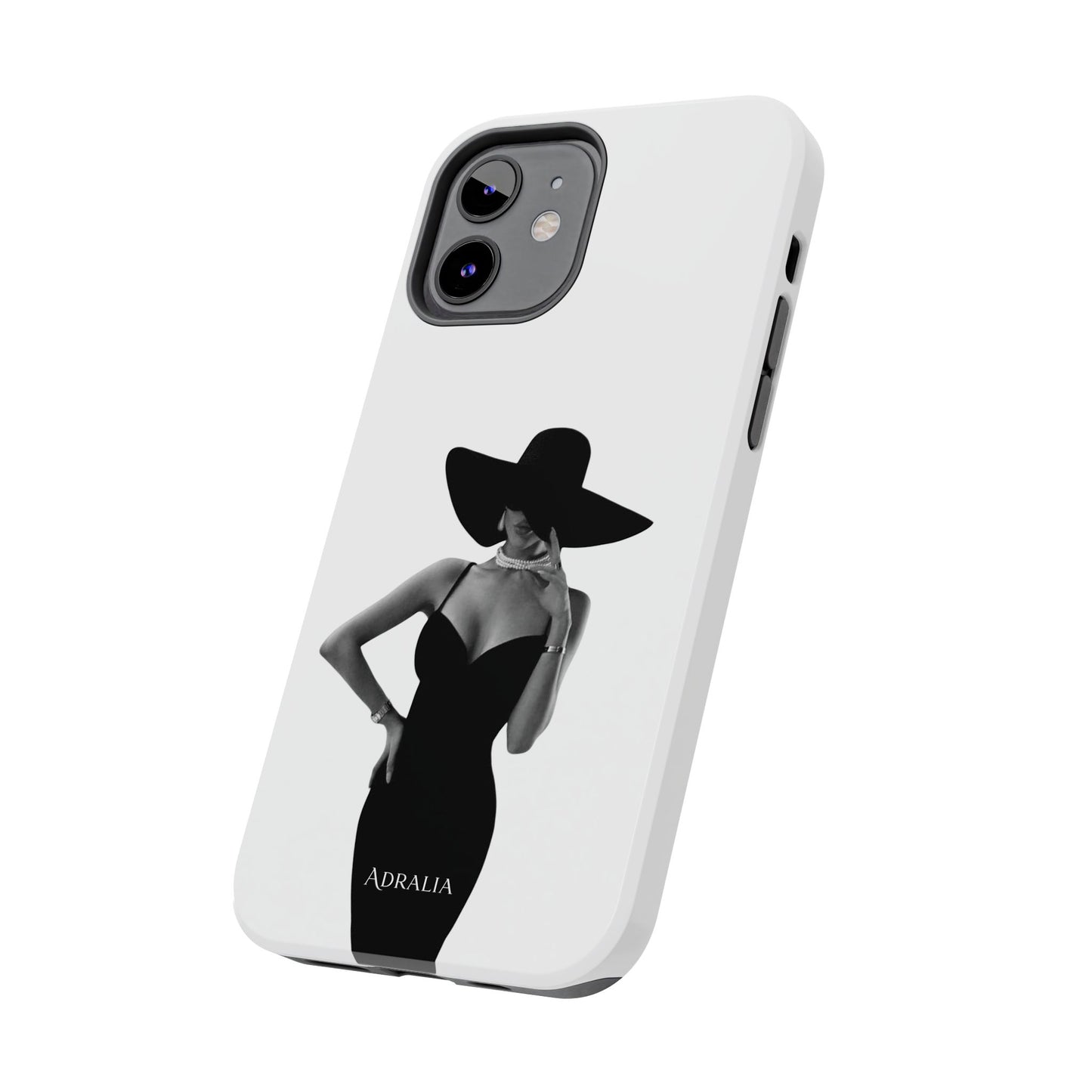 Tough Phone Case — Elegant Woman in Wide-Brim Hat Black & White Design