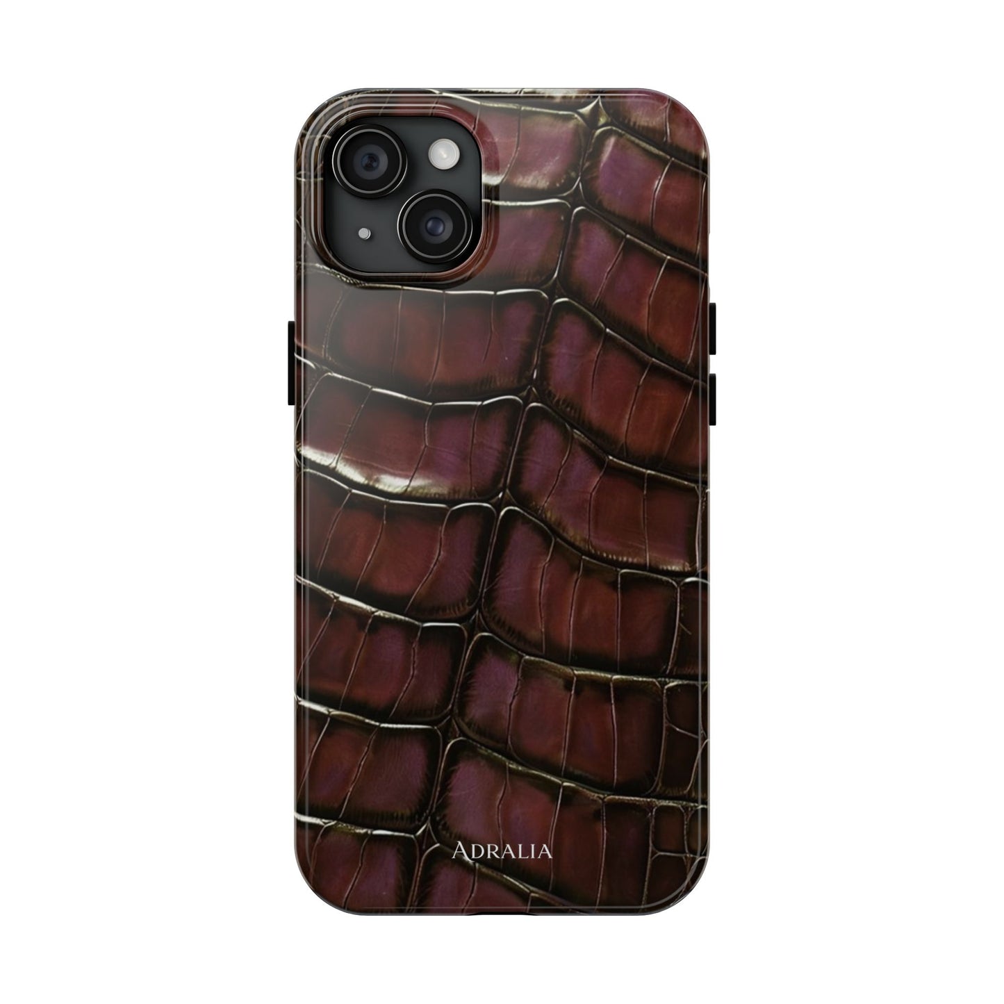 Croc-Embossed Tough Phone Case — Burgundy Faux Alligator with ADRALIA Accent