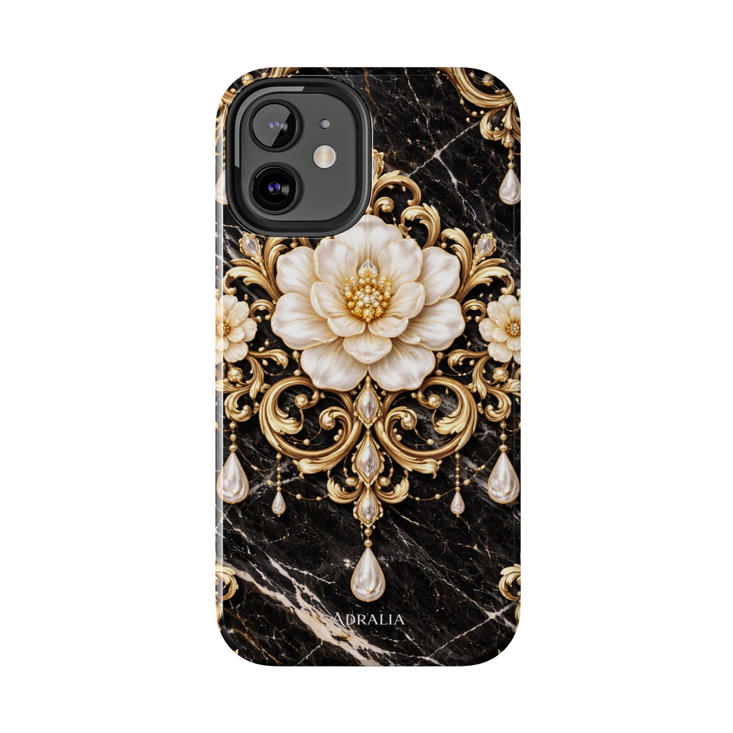 Phone Case — Black Marble Floral Baroque Tough Protective Cover