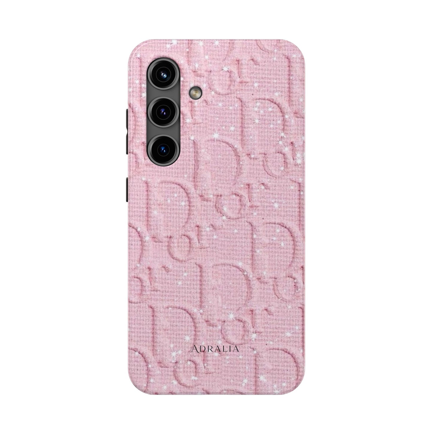 Pink Embossed Tough Phone Case – 'Adralia' Glitter Monogram Protective Cover