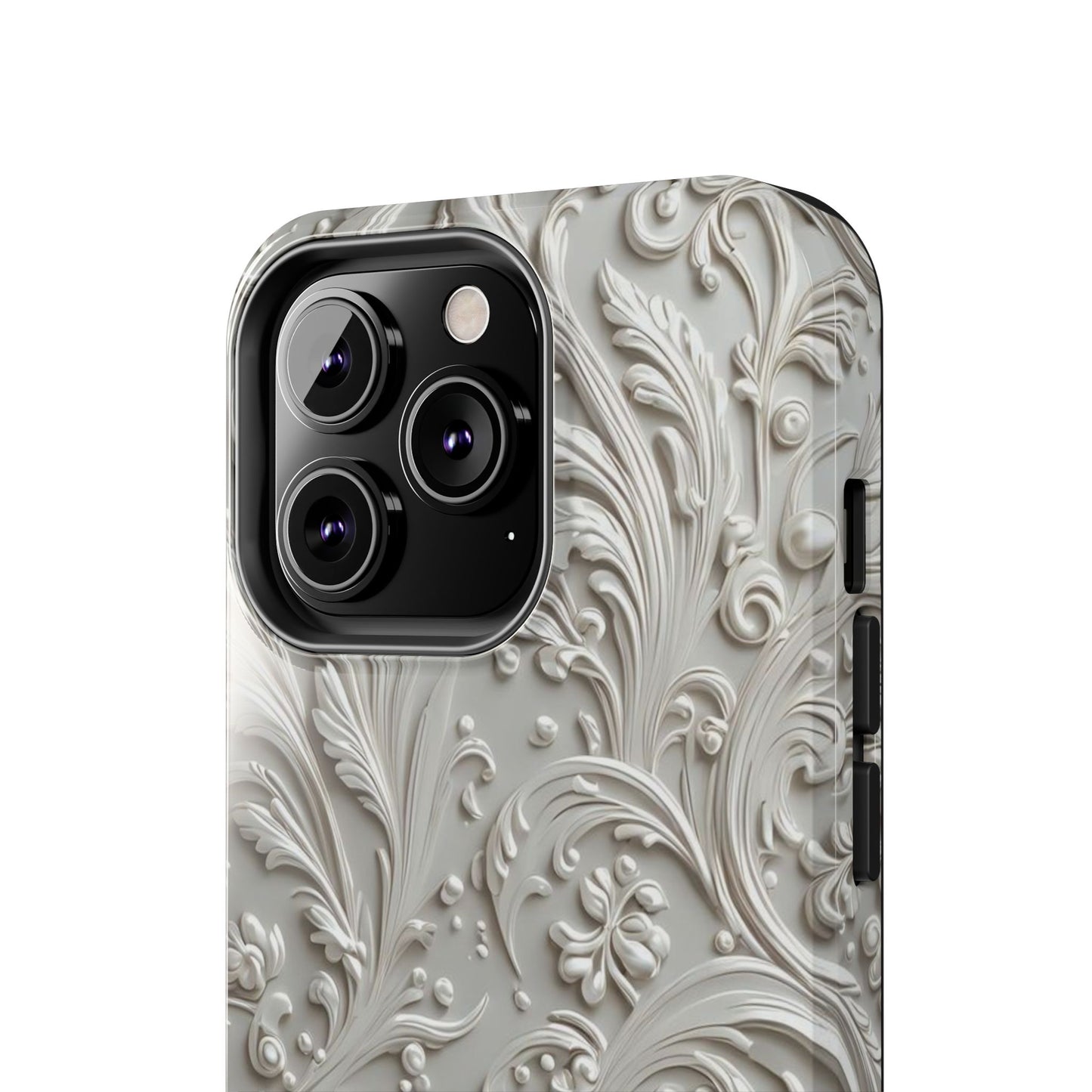 Ornate Baroque Relief Tough Phone Case — Gray Floral Scroll Protective Cover