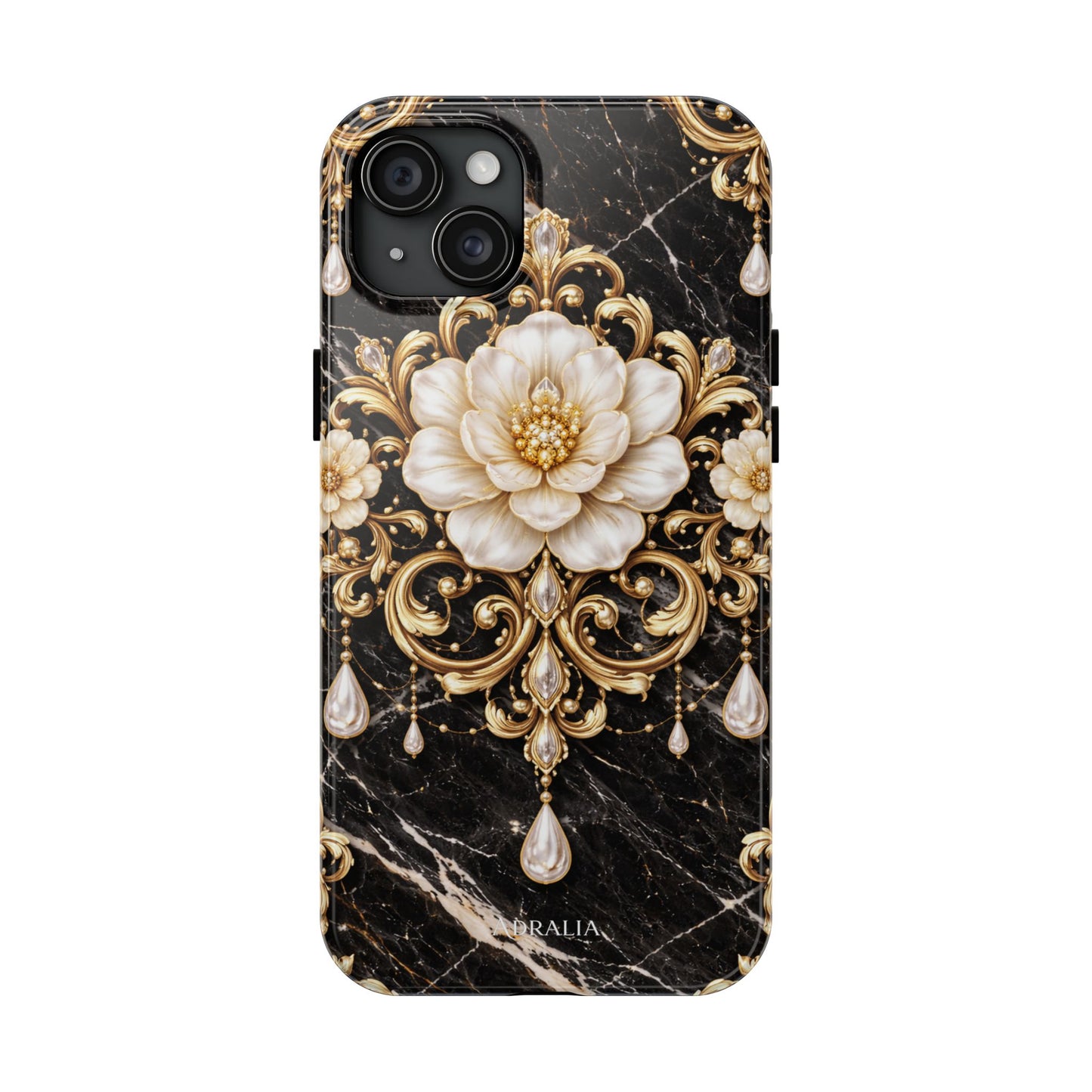 Phone Case — Black Marble Floral Baroque Tough Protective Cover