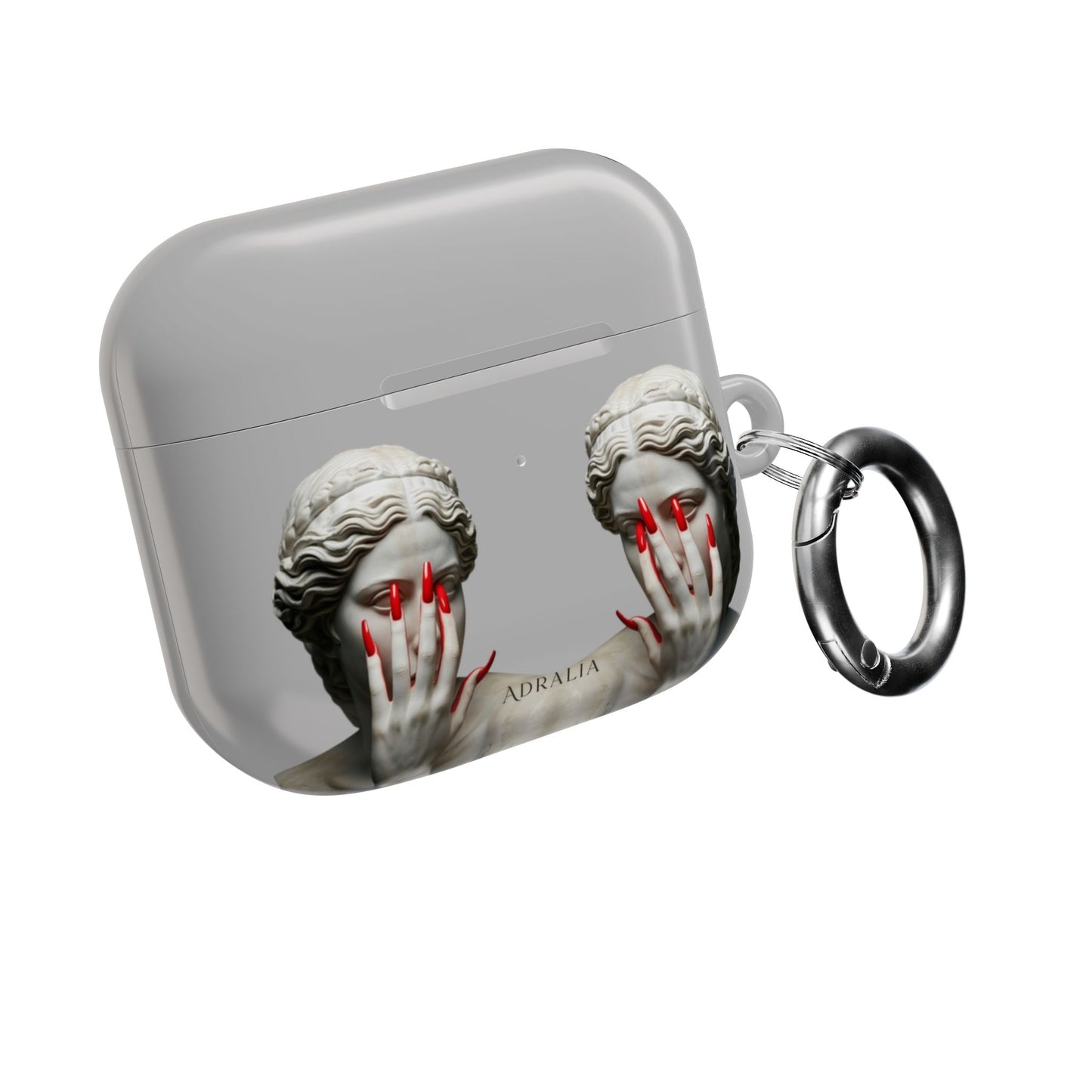 Statue Hands AirPod Case — Moody Grey Sculpture Design with Red Nails