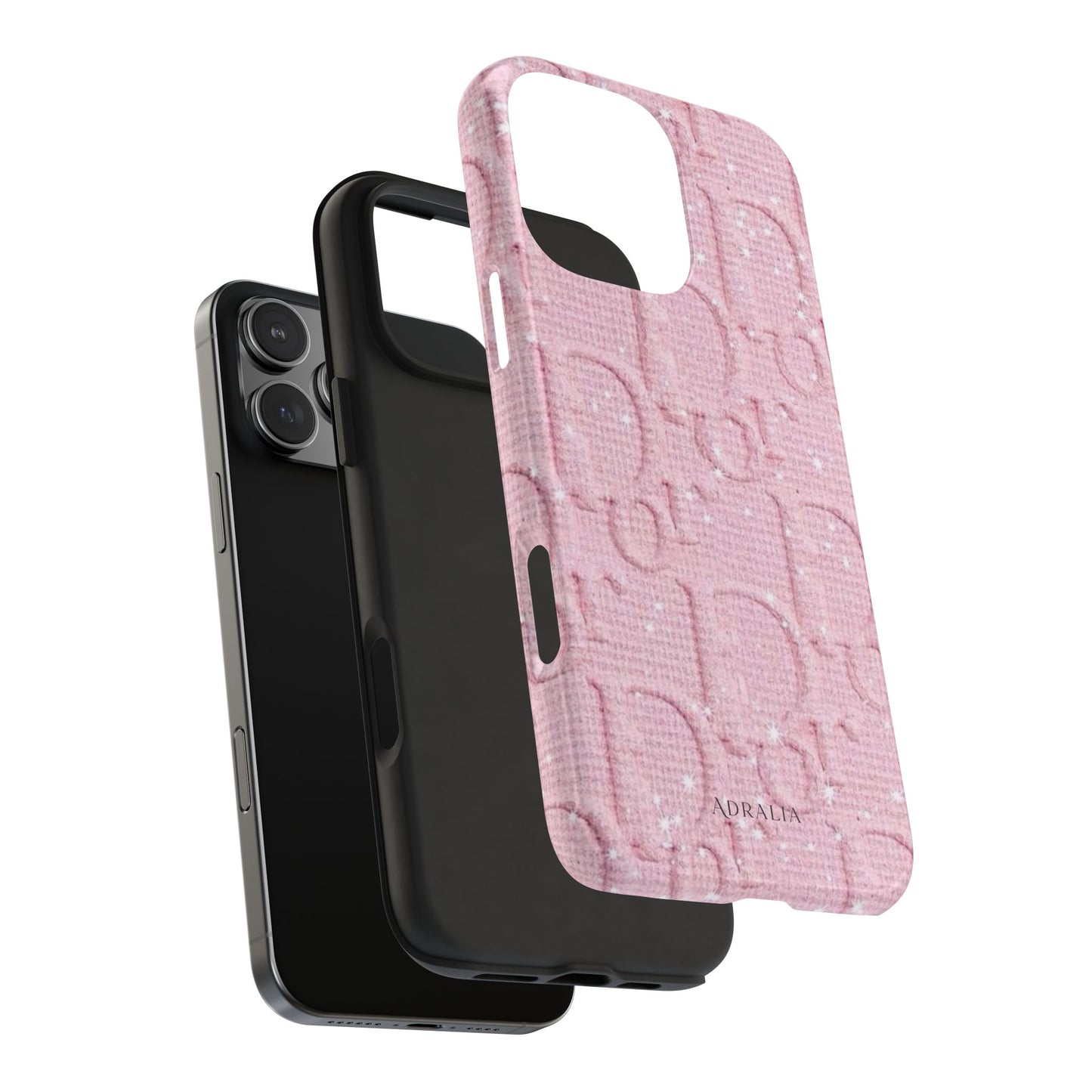Pink Embossed Tough Phone Case – 'Adralia' Glitter Monogram Protective Cover