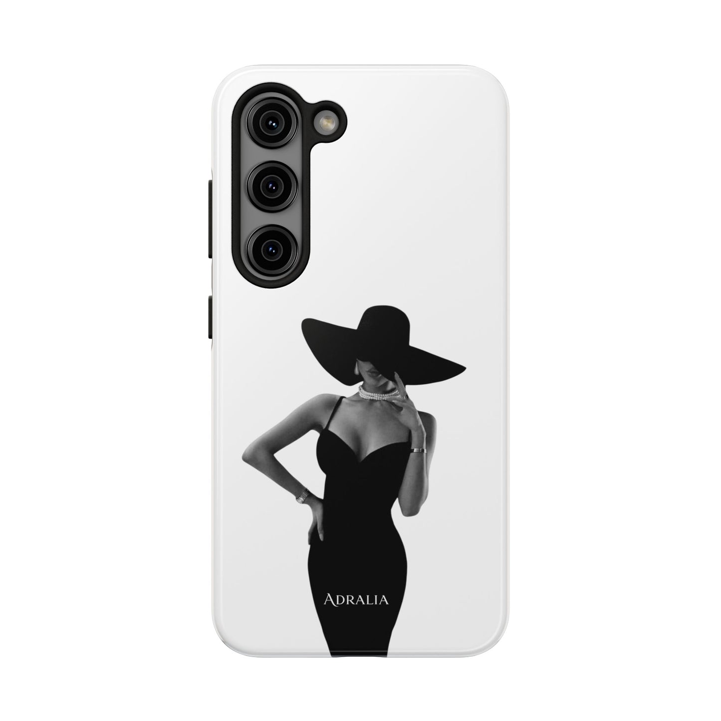 Tough Phone Case — Elegant Woman in Wide-Brim Hat Black & White Design