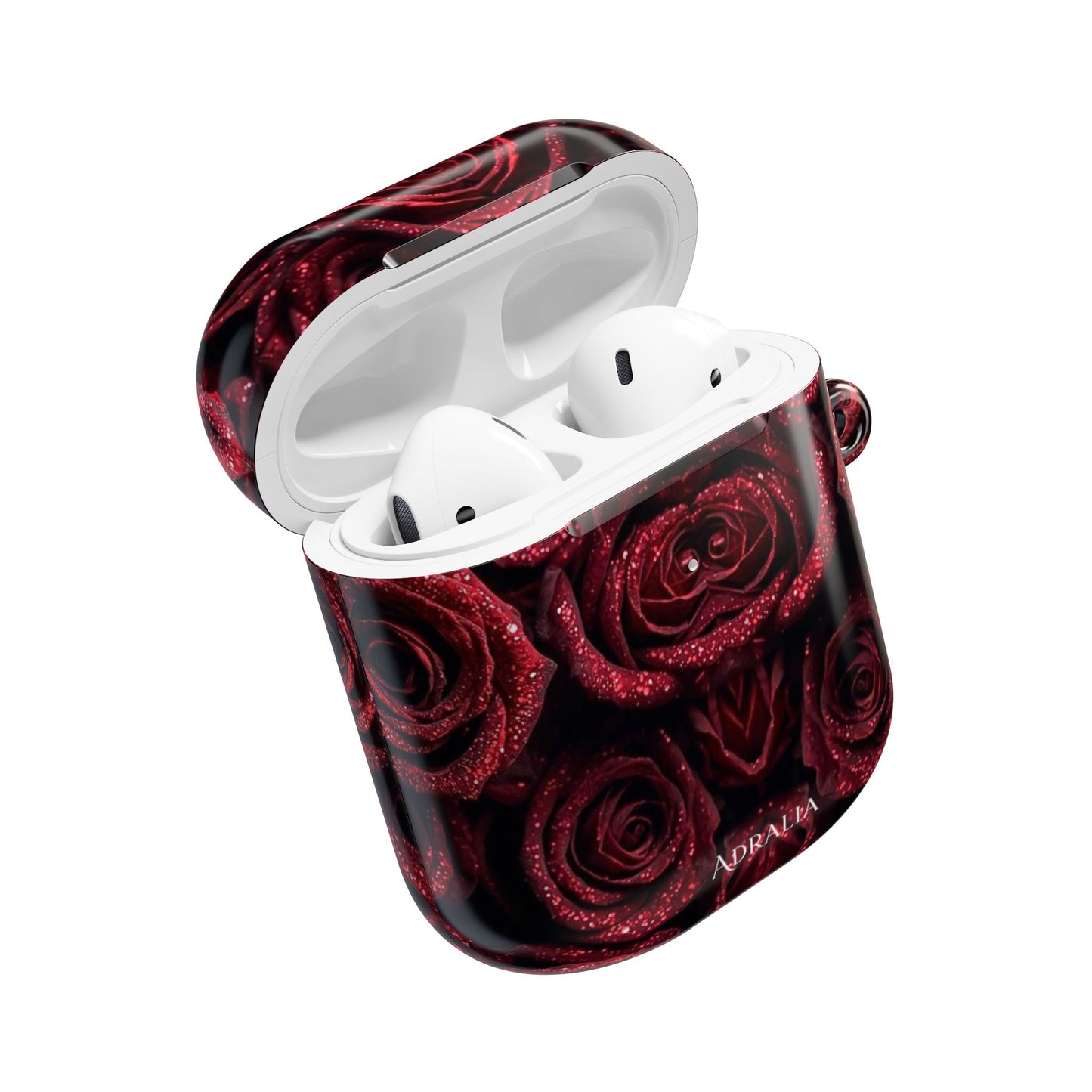 Rose Pattern AirPod Case — Red Floral Protective Cover with 'Adralia' Accent