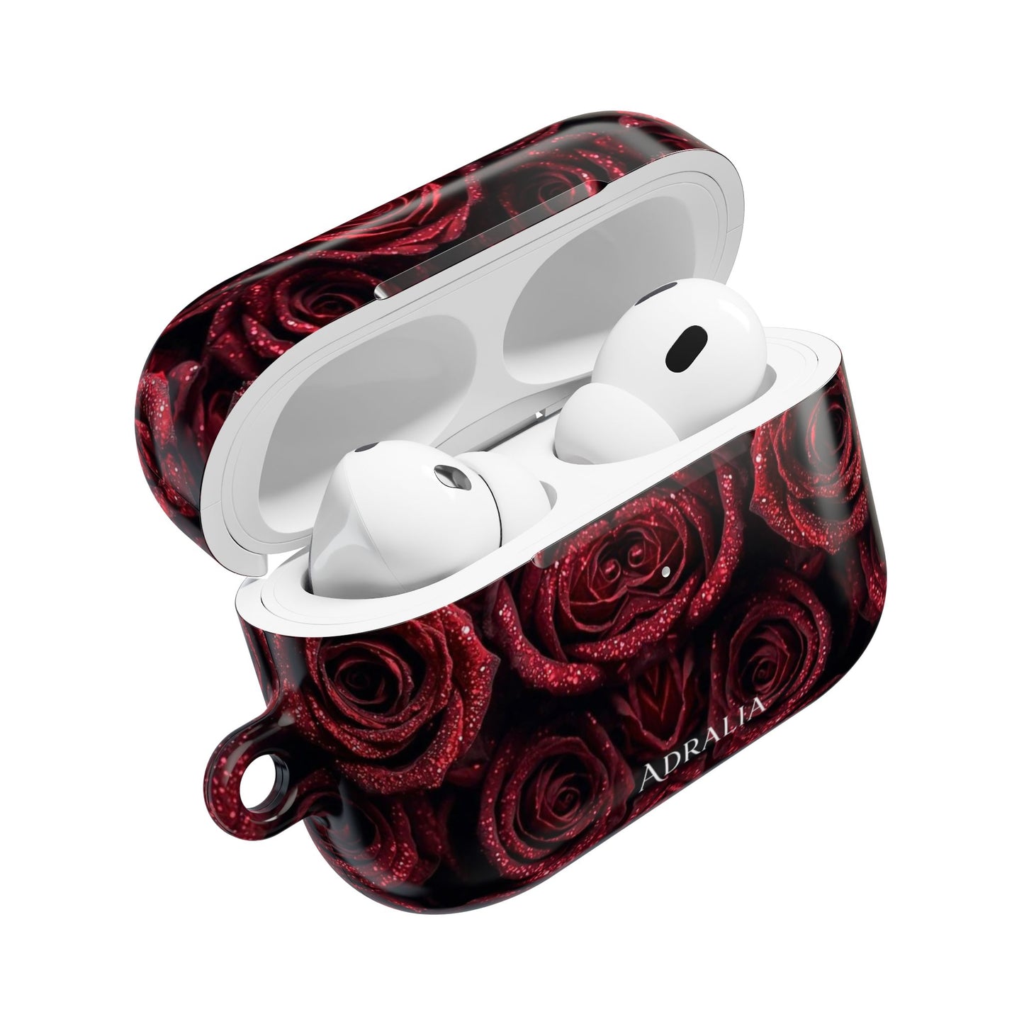 Rose Pattern AirPod Case — Red Floral Protective Cover with 'Adralia' Accent
