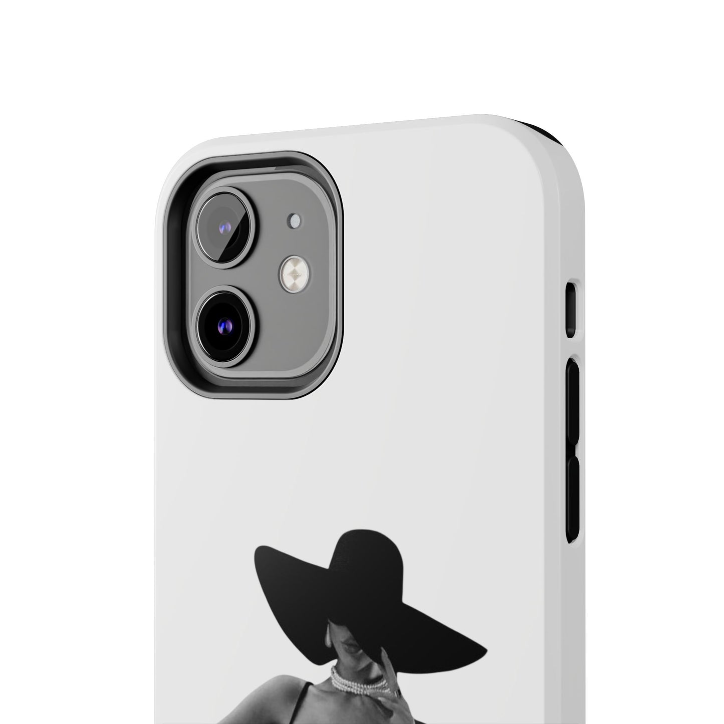 Tough Phone Case — Elegant Woman in Wide-Brim Hat Black & White Design