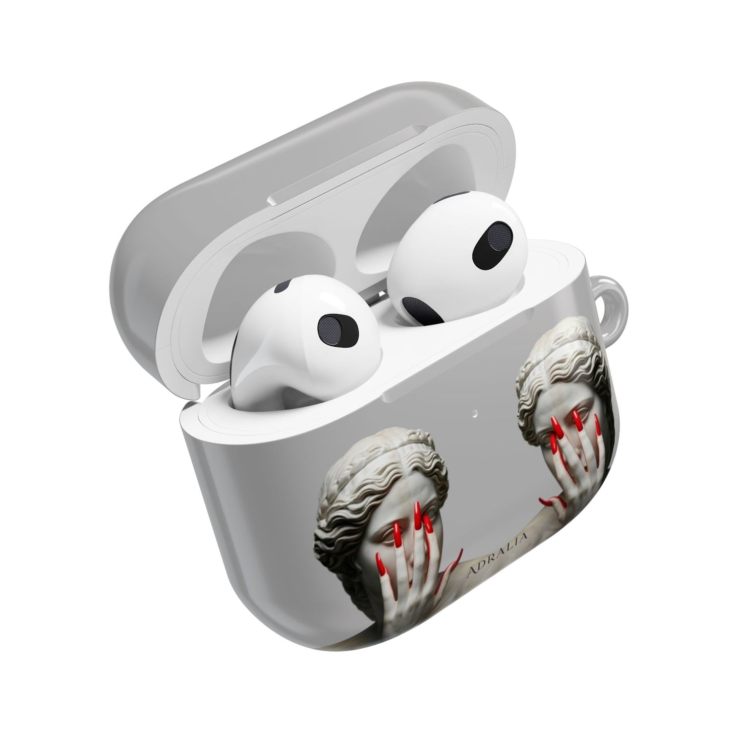 Statue Hands AirPod Case — Moody Grey Sculpture Design with Red Nails