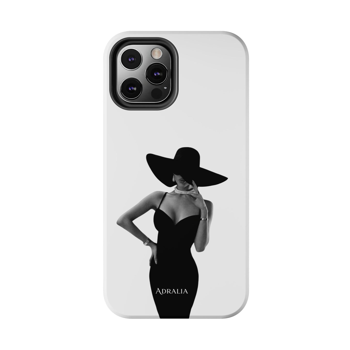Tough Phone Case — Elegant Woman in Wide-Brim Hat Black & White Design