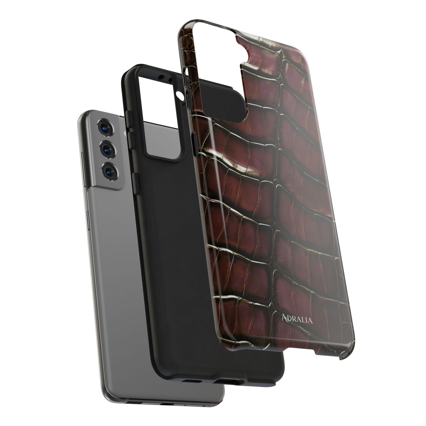 Croc-Embossed Tough Phone Case — Burgundy Faux Alligator with ADRALIA Accent