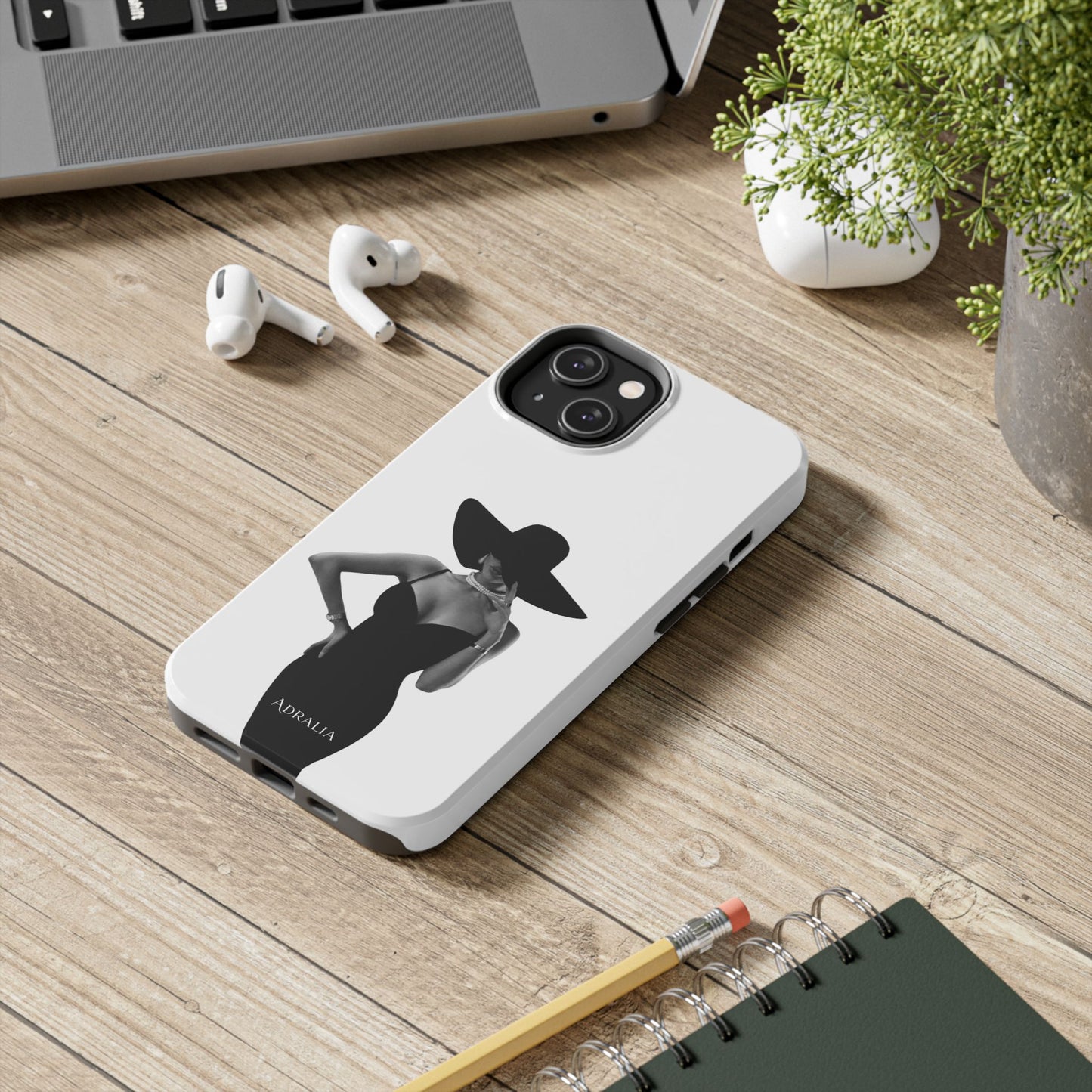 Tough Phone Case — Elegant Woman in Wide-Brim Hat Black & White Design