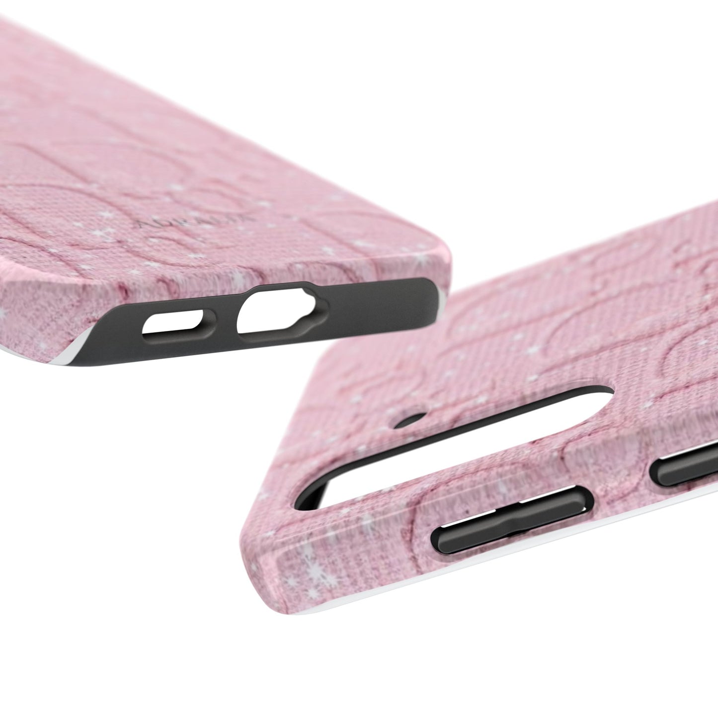 Pink Embossed Tough Phone Case – 'Adralia' Glitter Monogram Protective Cover